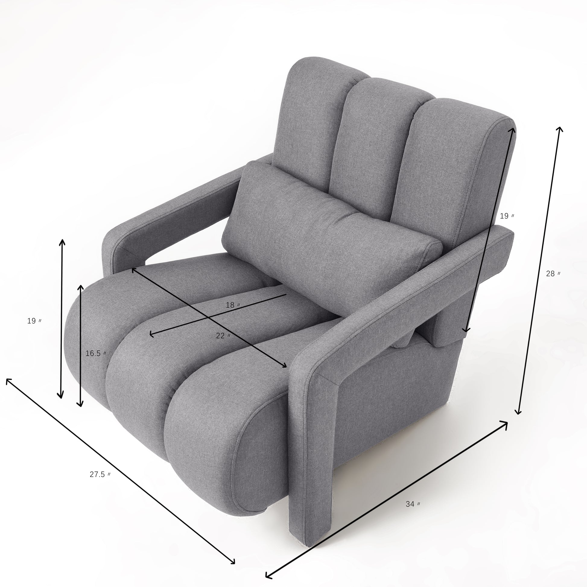 Gray fabric accent chair with plush cushions and armrests ideal for living rooms