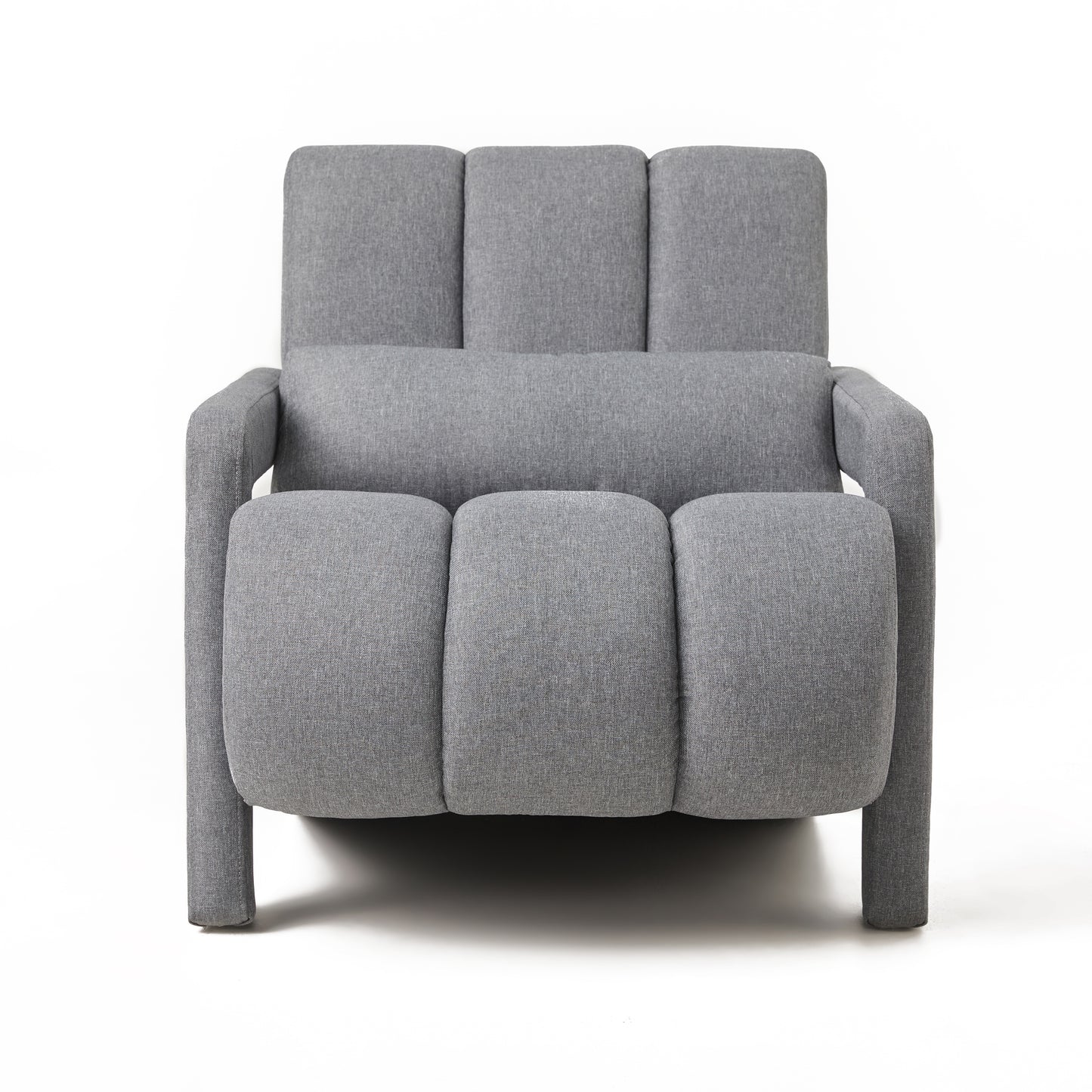 Modern gray fabric armchair with segmented back and seat cushions