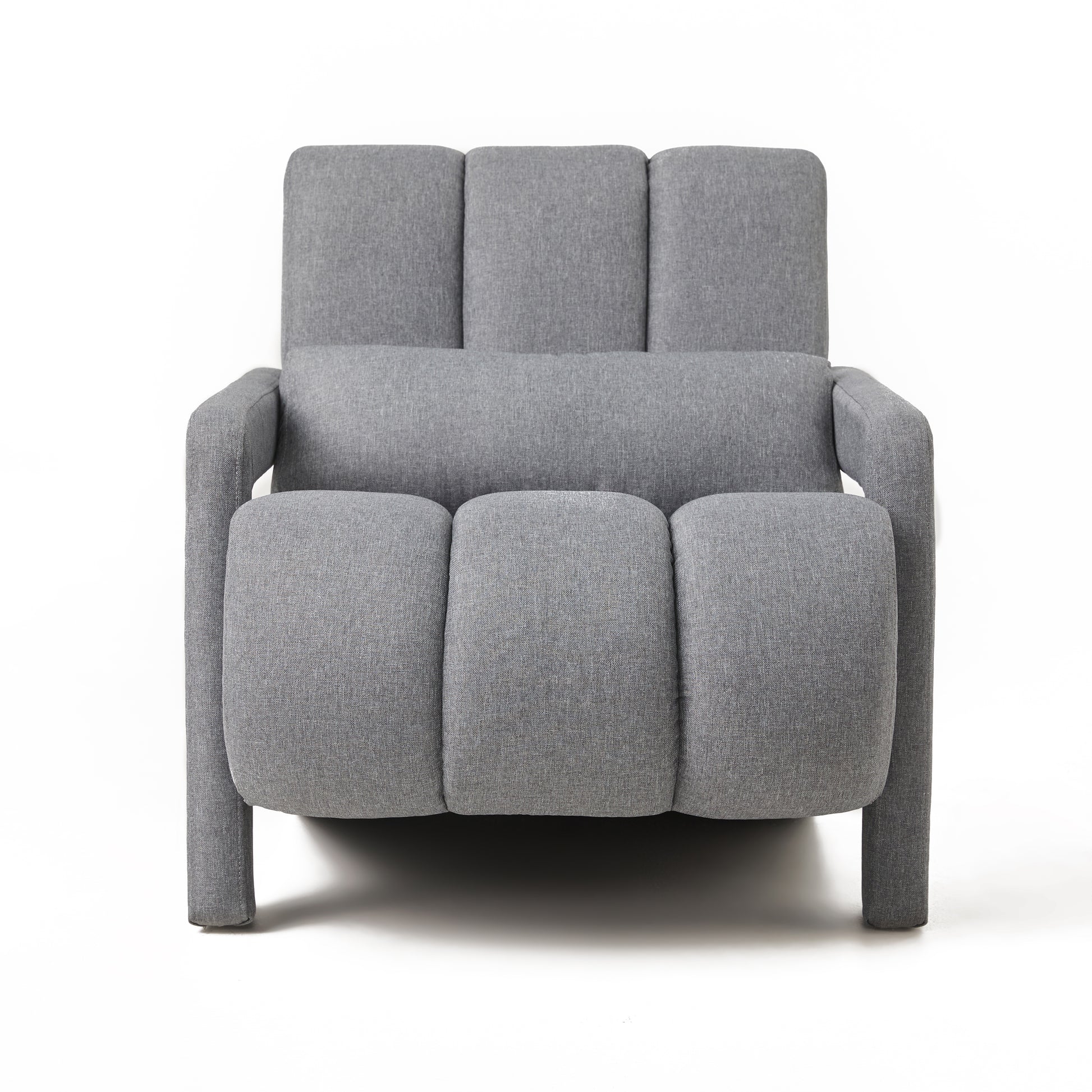 Modern gray fabric armchair with segmented back and seat cushions