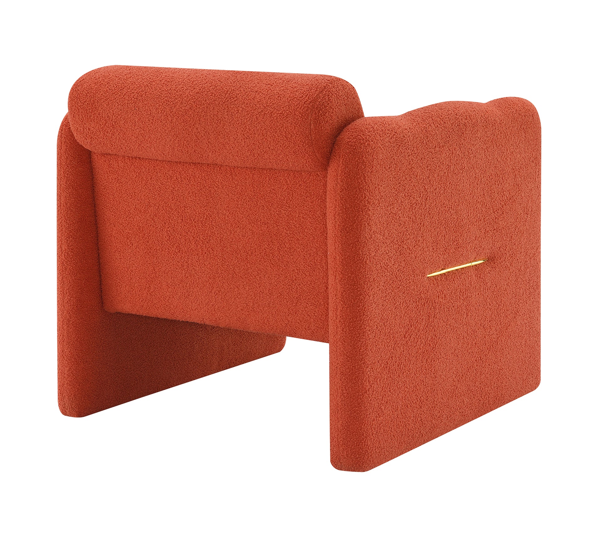 Orange boucle armchair with a unique modern geometric design perfect for adding a pop of color