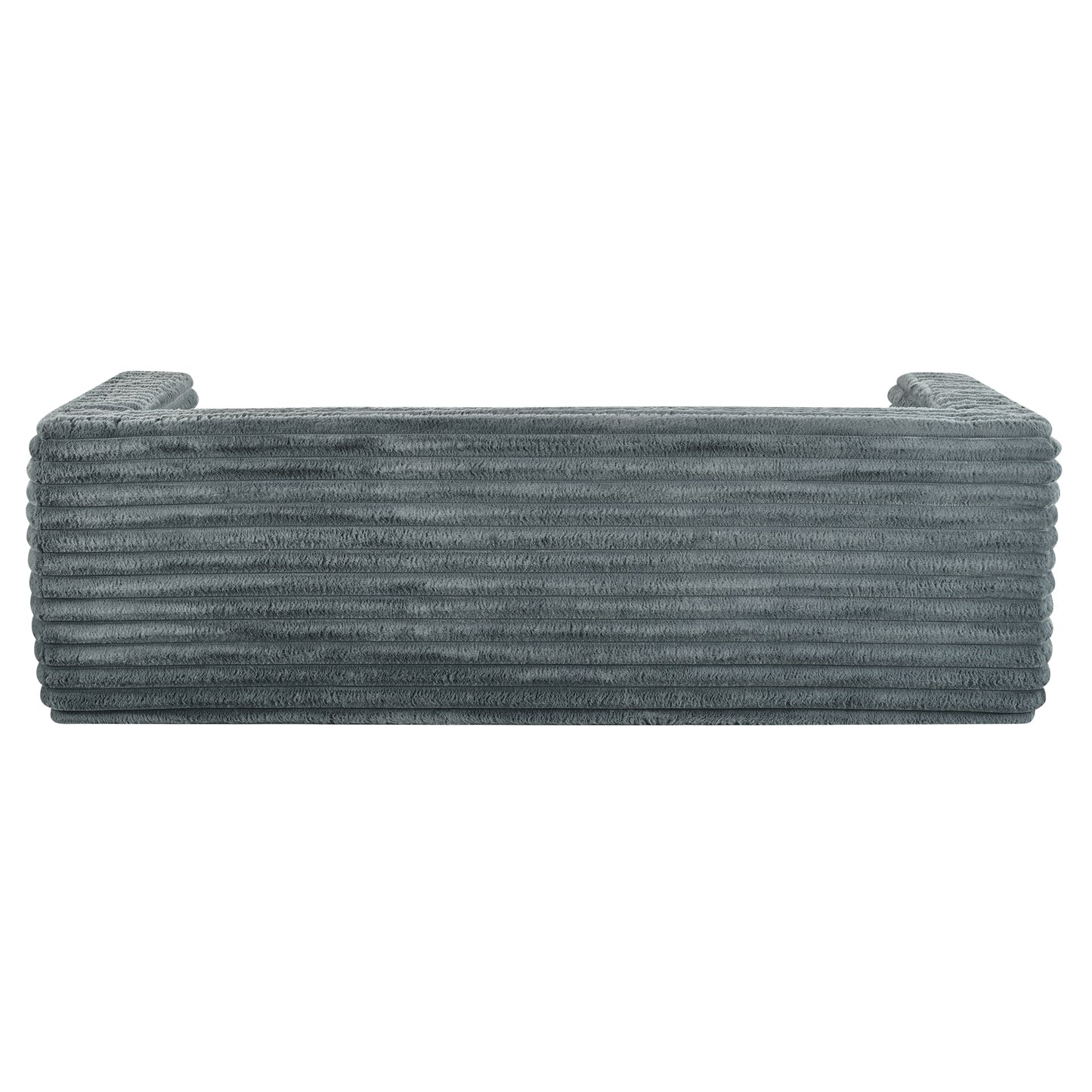 Textured grey corduroy ottoman with plush feel and sturdy construction
