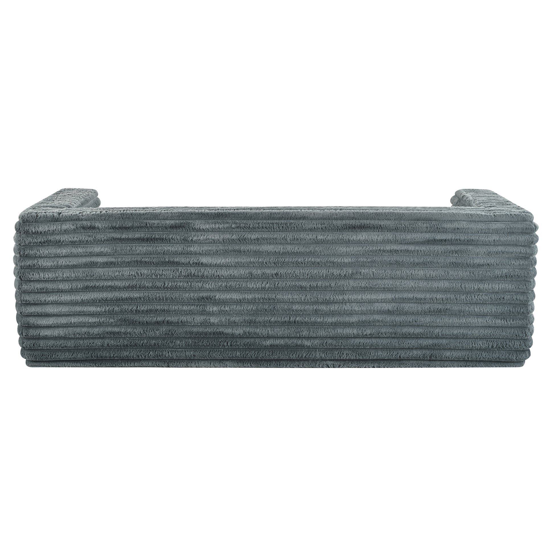 Textured grey corduroy ottoman with plush feel and sturdy construction