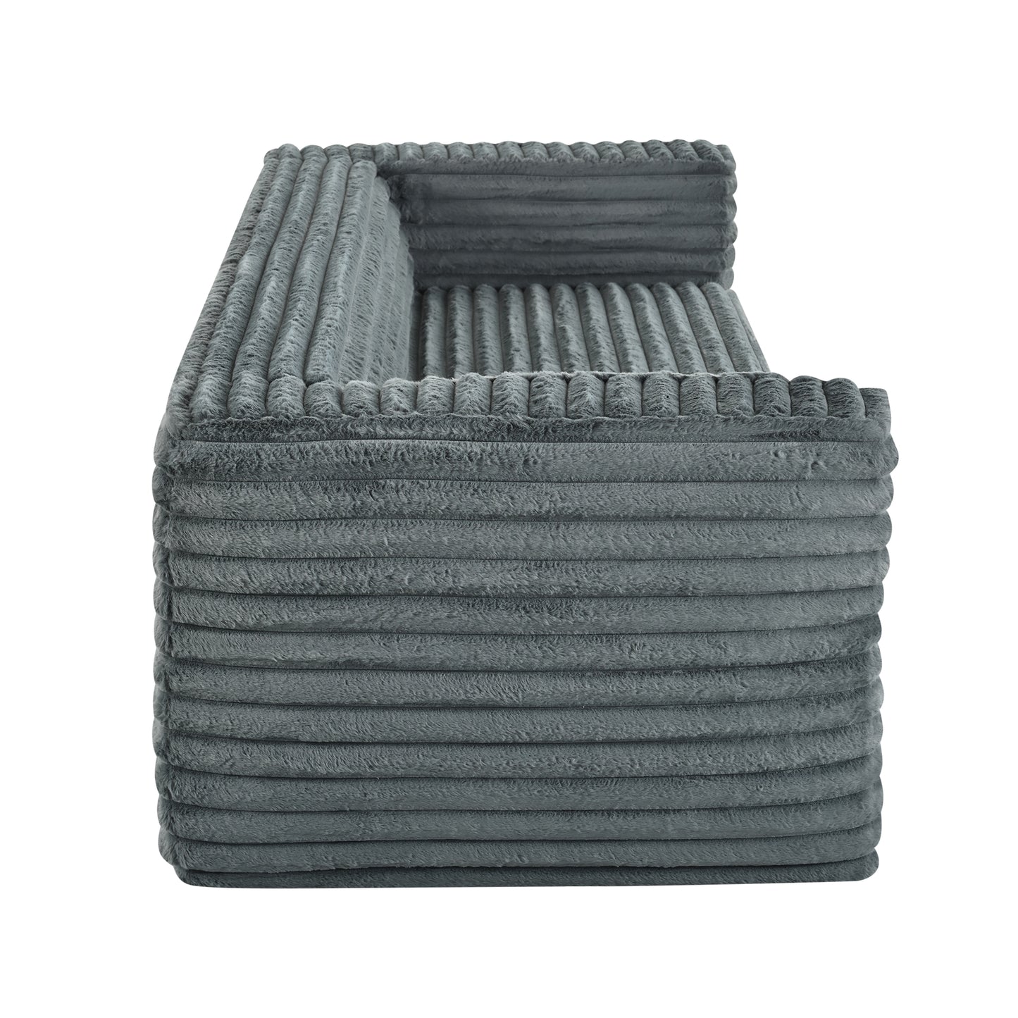 Cozy corduroy fabric armchair in a modern grey hue perfect for small spaces