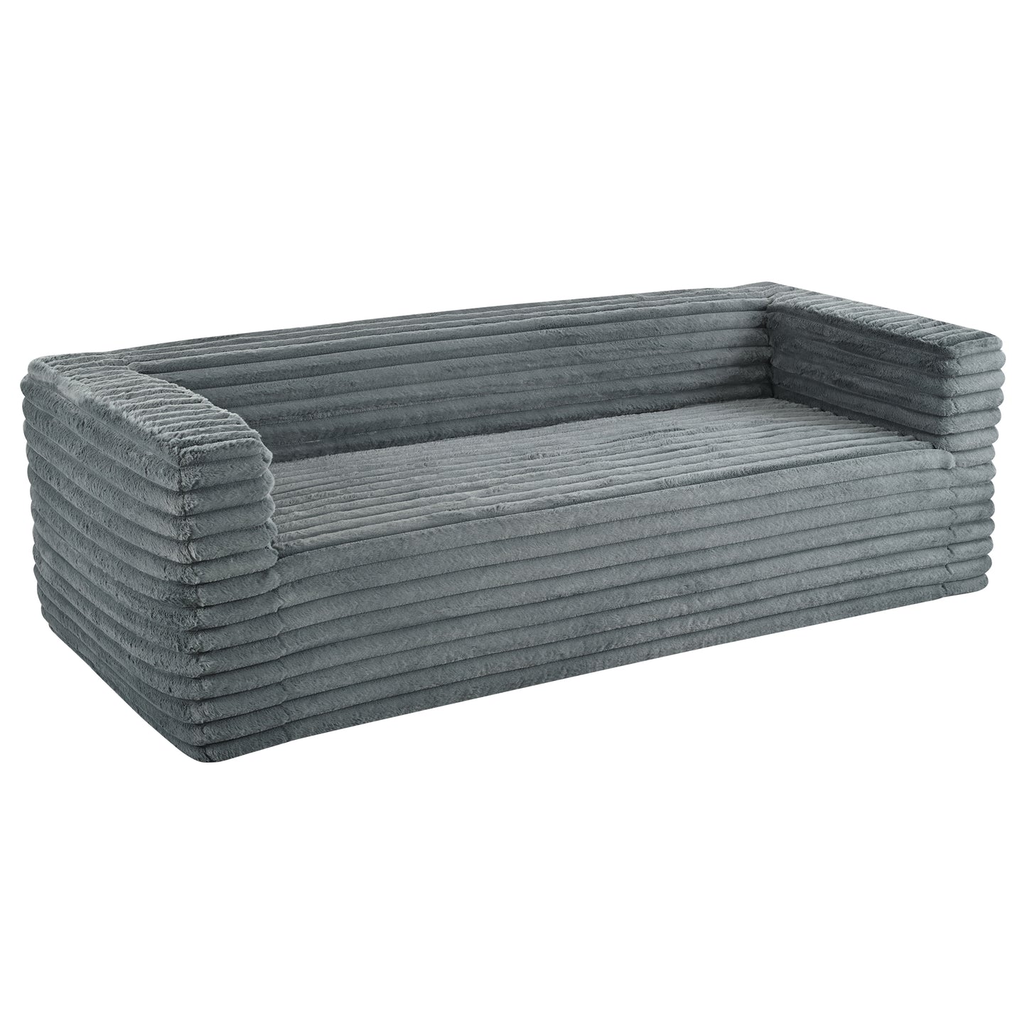 Plush corduroy sofa in a modern charcoal gray perfect for a cozy living room