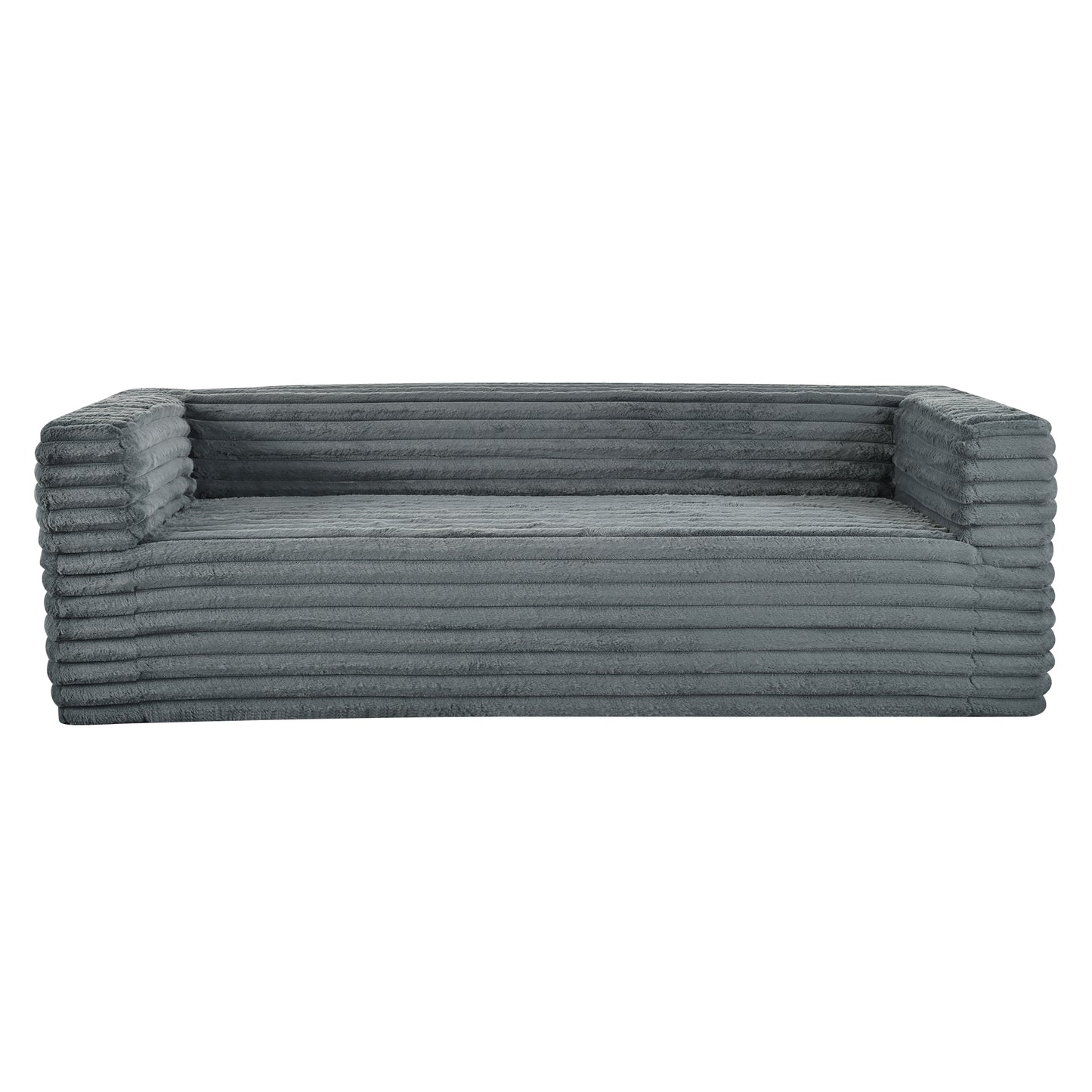 Soft grey corduroy sofa with wide plush cushions perfect for modern living rooms