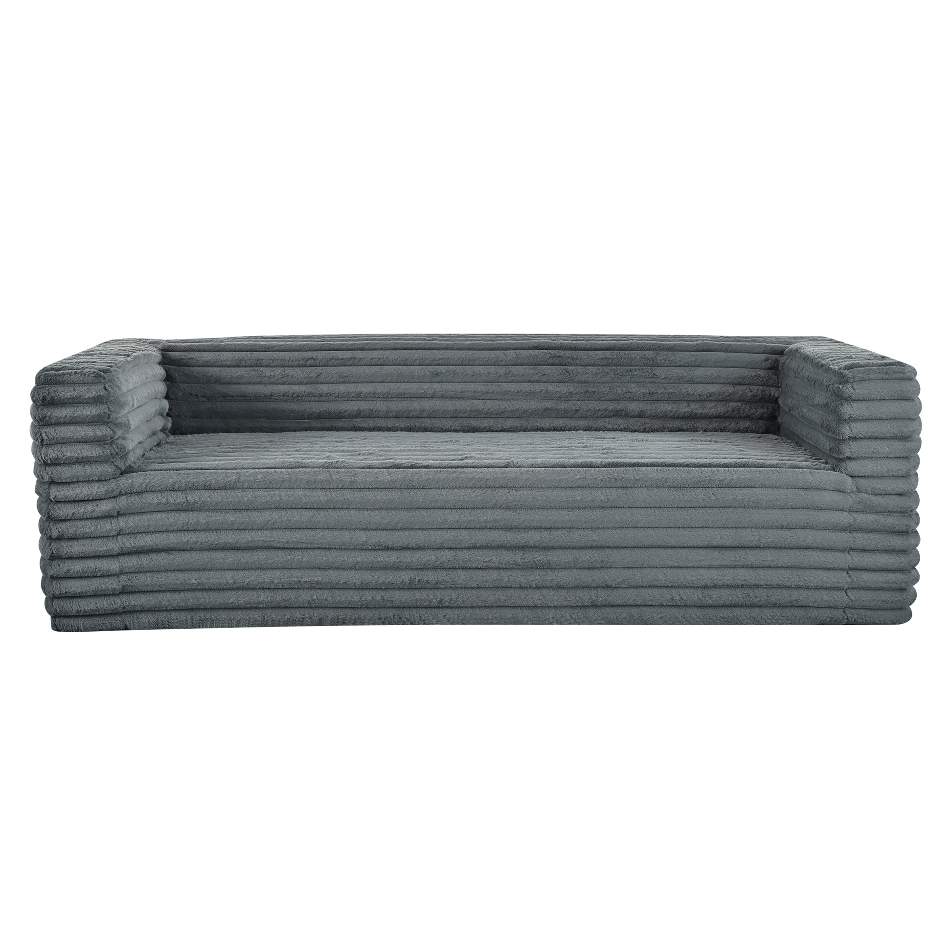 Soft grey corduroy sofa with wide plush cushions perfect for modern living rooms