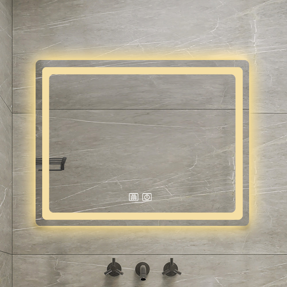 Modern rectangular LED bathroom mirror with integrated lighting and touch controls