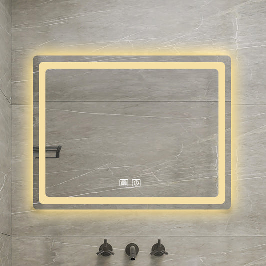 Modern rectangular LED bathroom mirror with integrated lighting and touch controls