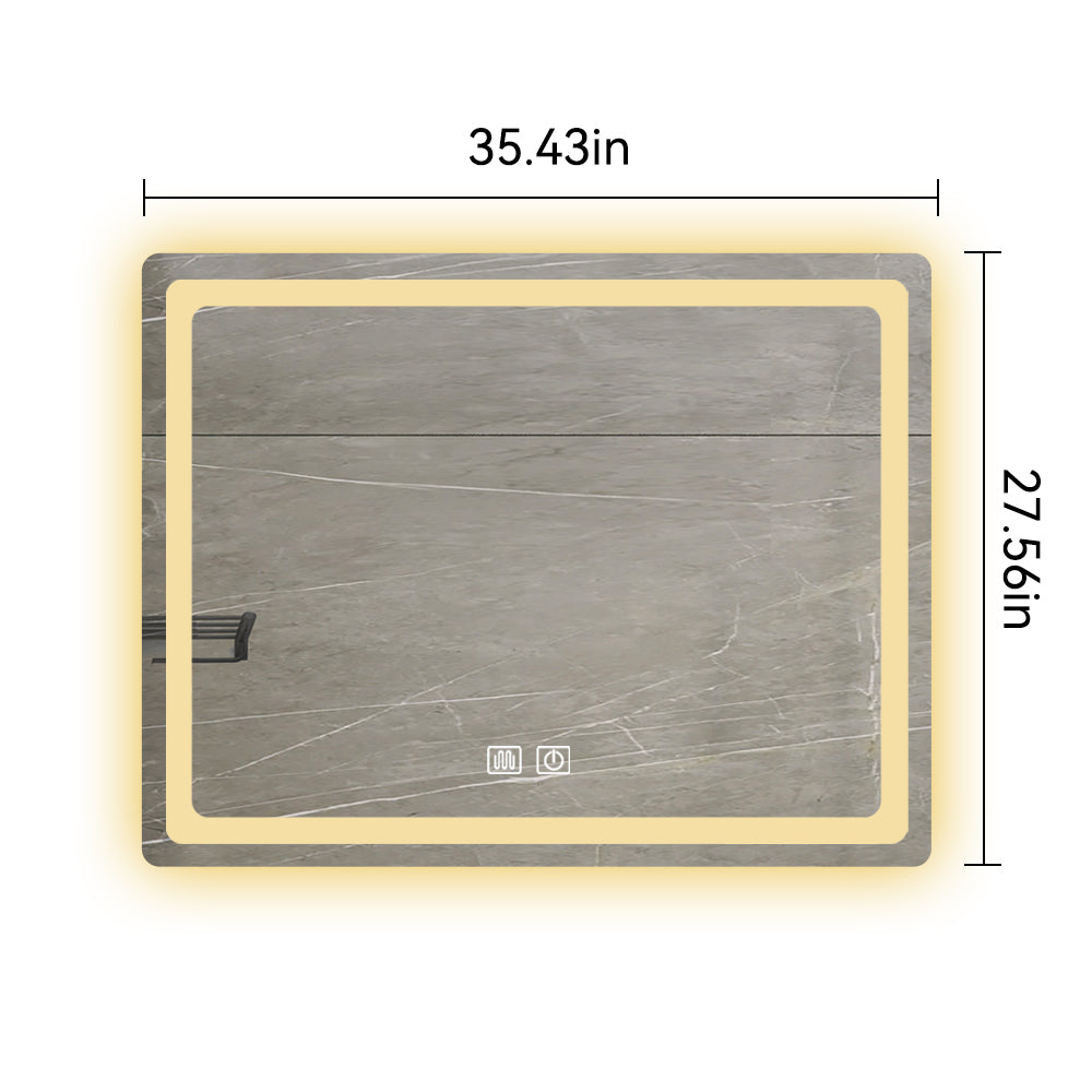 Rectangular LED bathroom mirror in wide with integrated lighting and touch controls