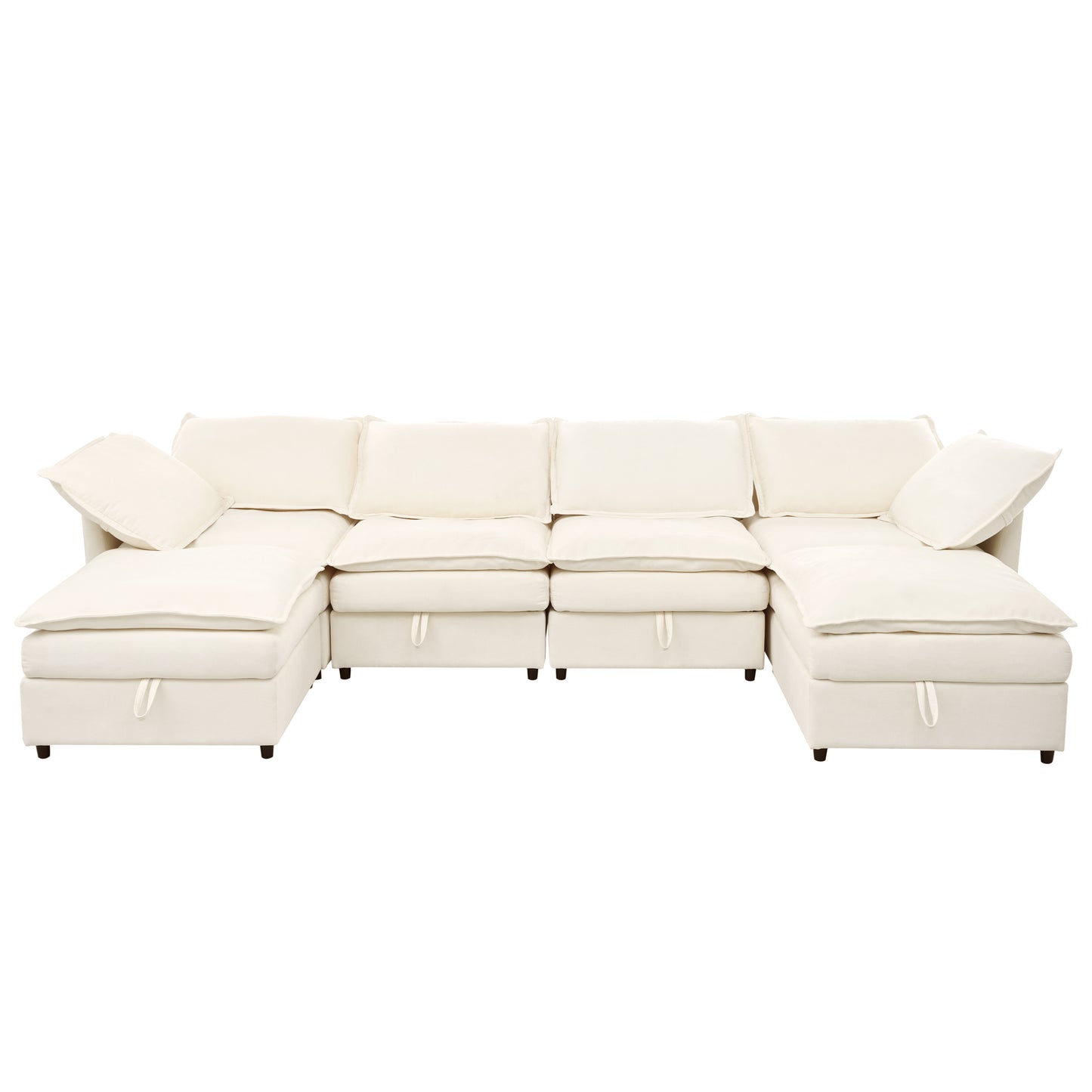 Plush ivory modular sectional sofa with builtin storage compartments