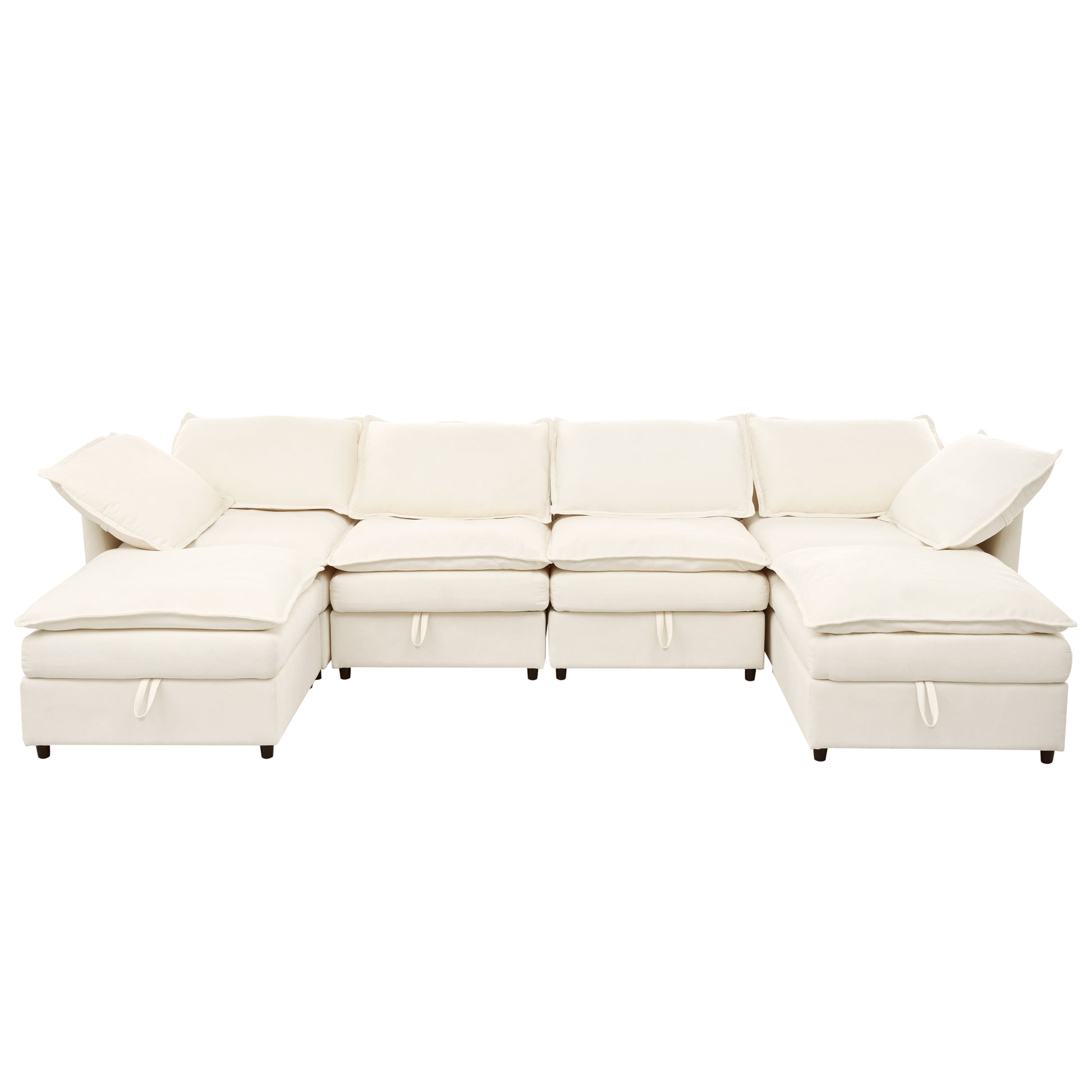 Plush ivory modular sectional sofa with builtin storage compartments