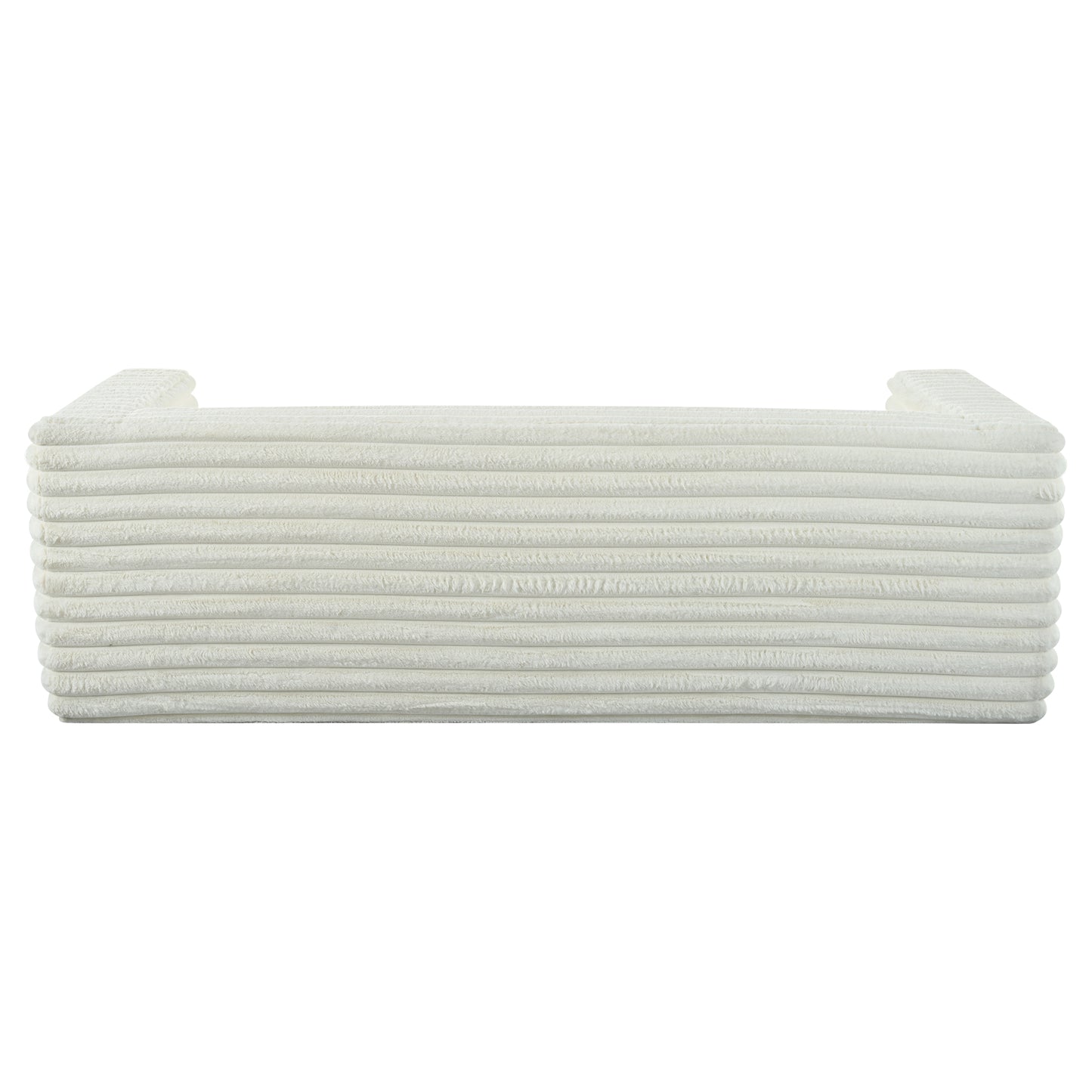 Cream textured ottoman with plush ribbed fabric detail for comfortable footrest
