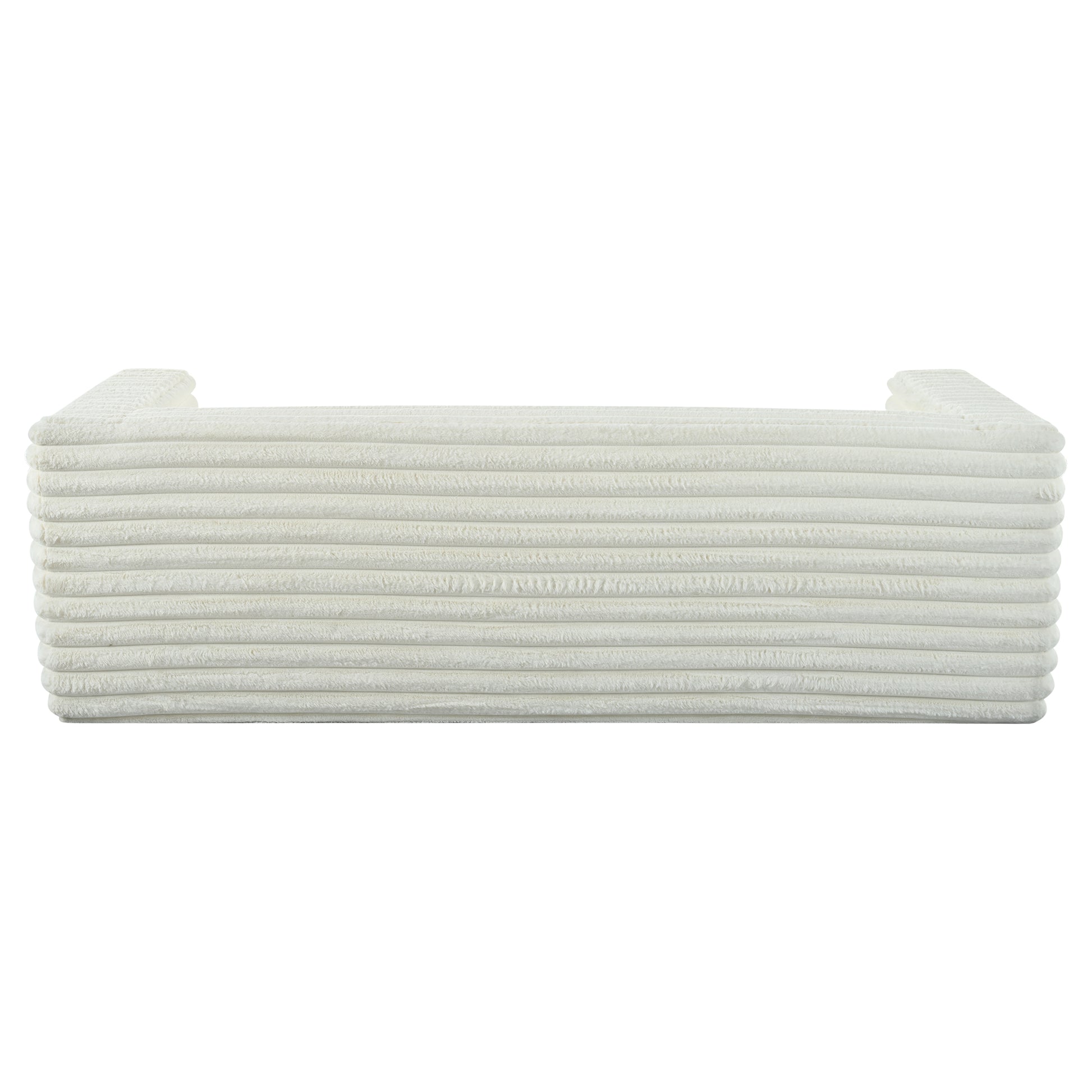 Cream textured ottoman with plush ribbed fabric detail for comfortable footrest