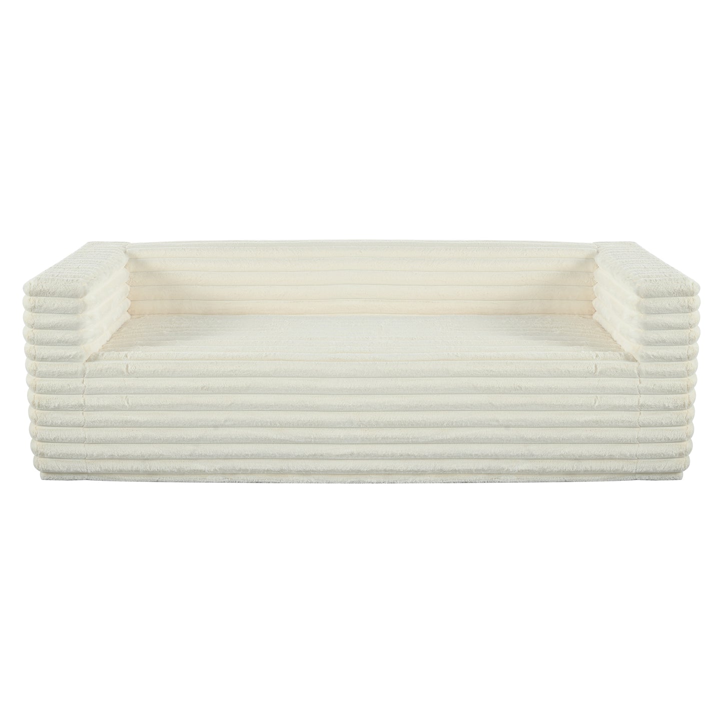 Cream corduroy loveseat with plush texture and modern design
