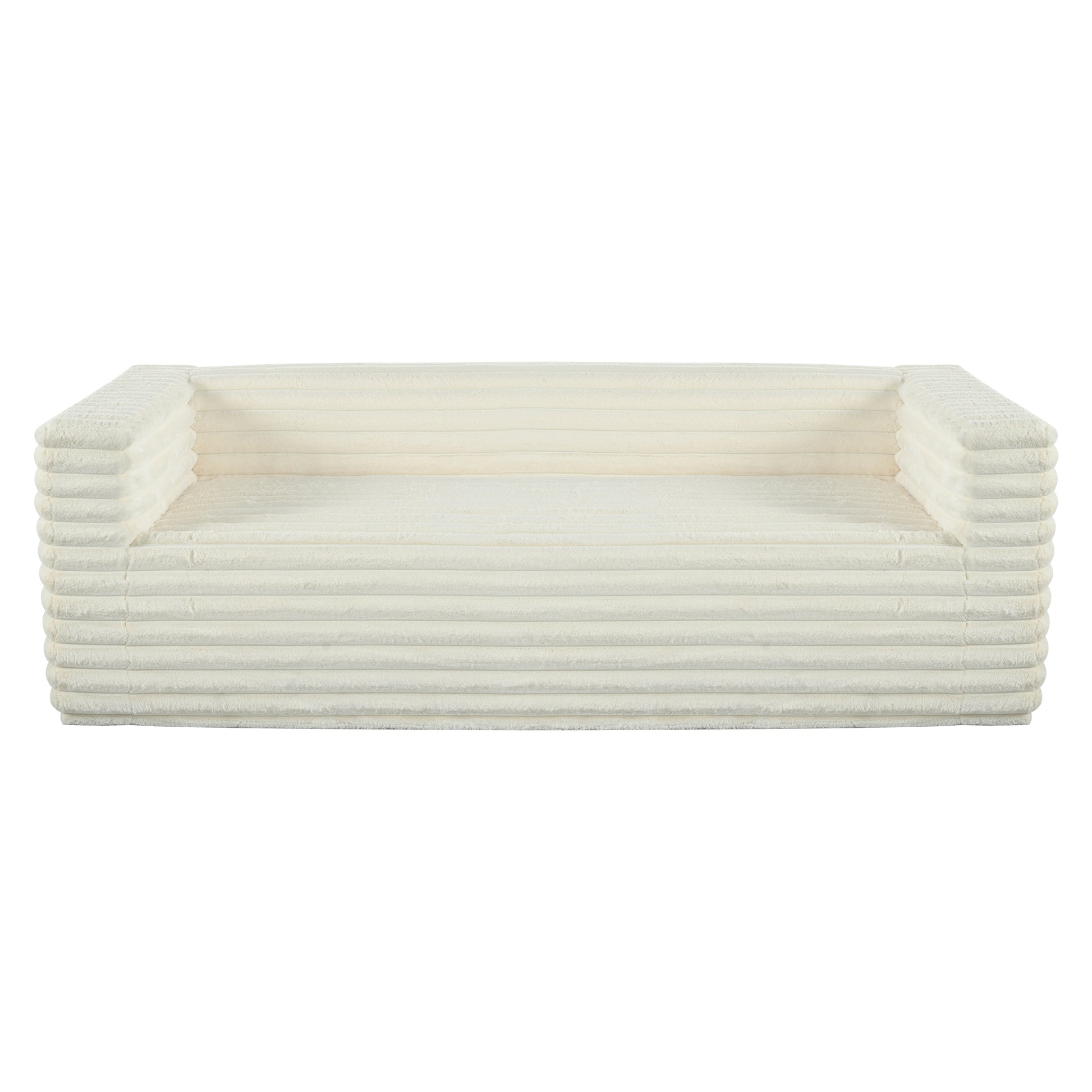 Cream corduroy loveseat with plush texture and modern design