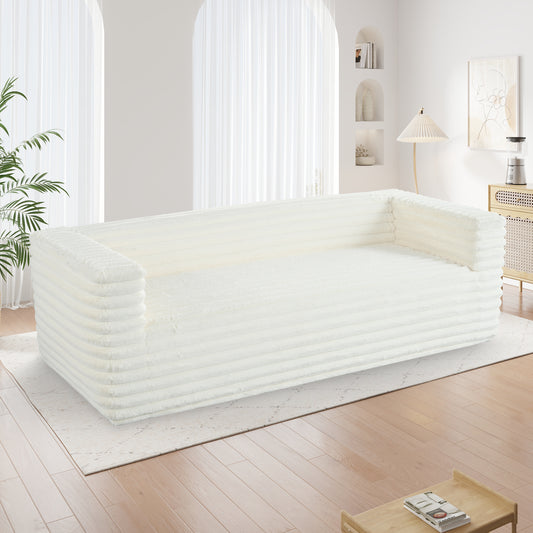 Plush white couch with ribbed texture modern sofa for living room relaxation