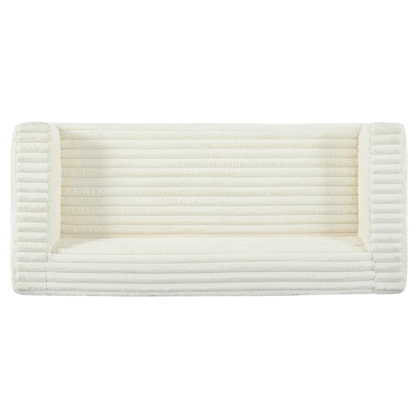 Plush cream pet bed with textured horizontal ridges and bolster sides