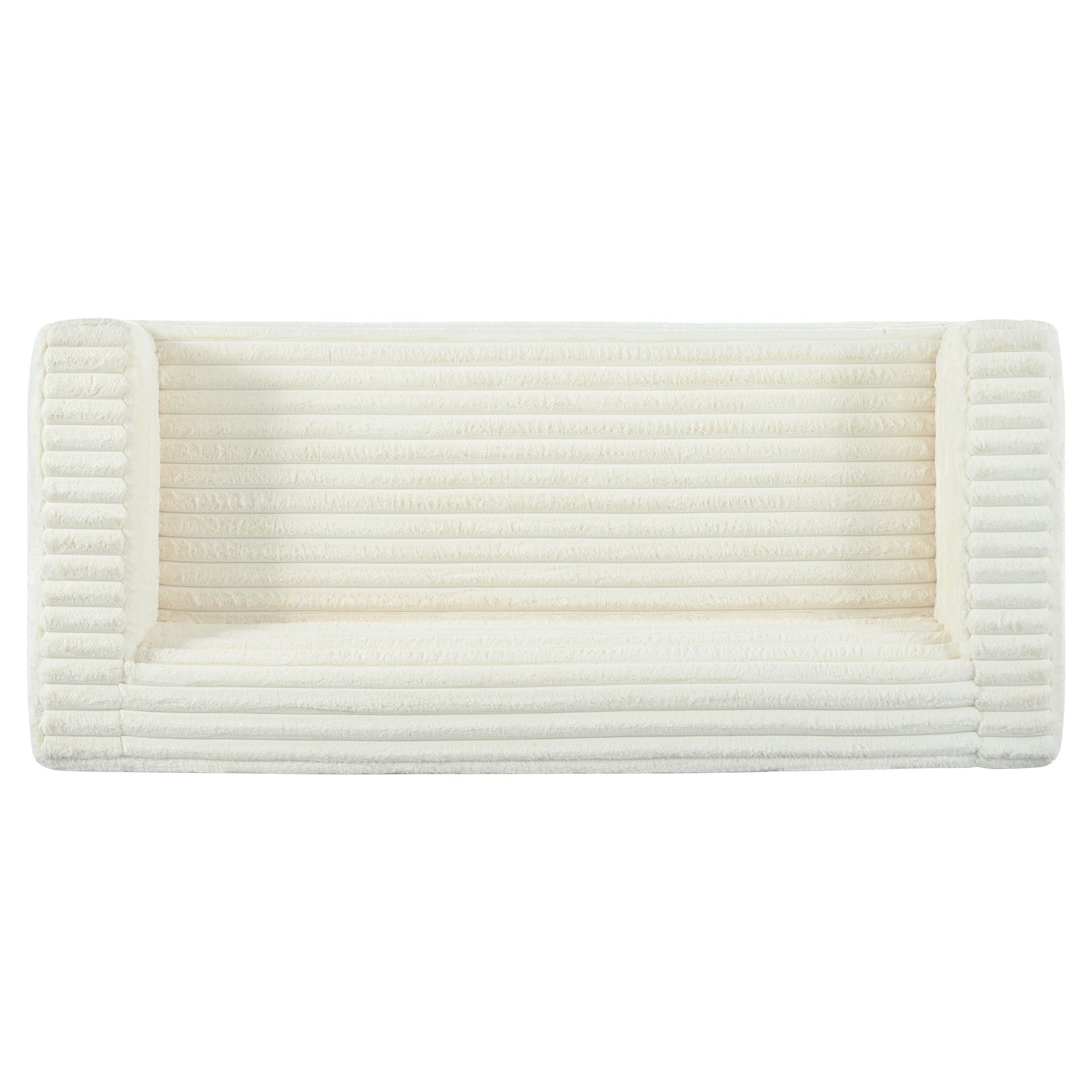 Plush cream pet bed with textured horizontal ridges and bolster sides