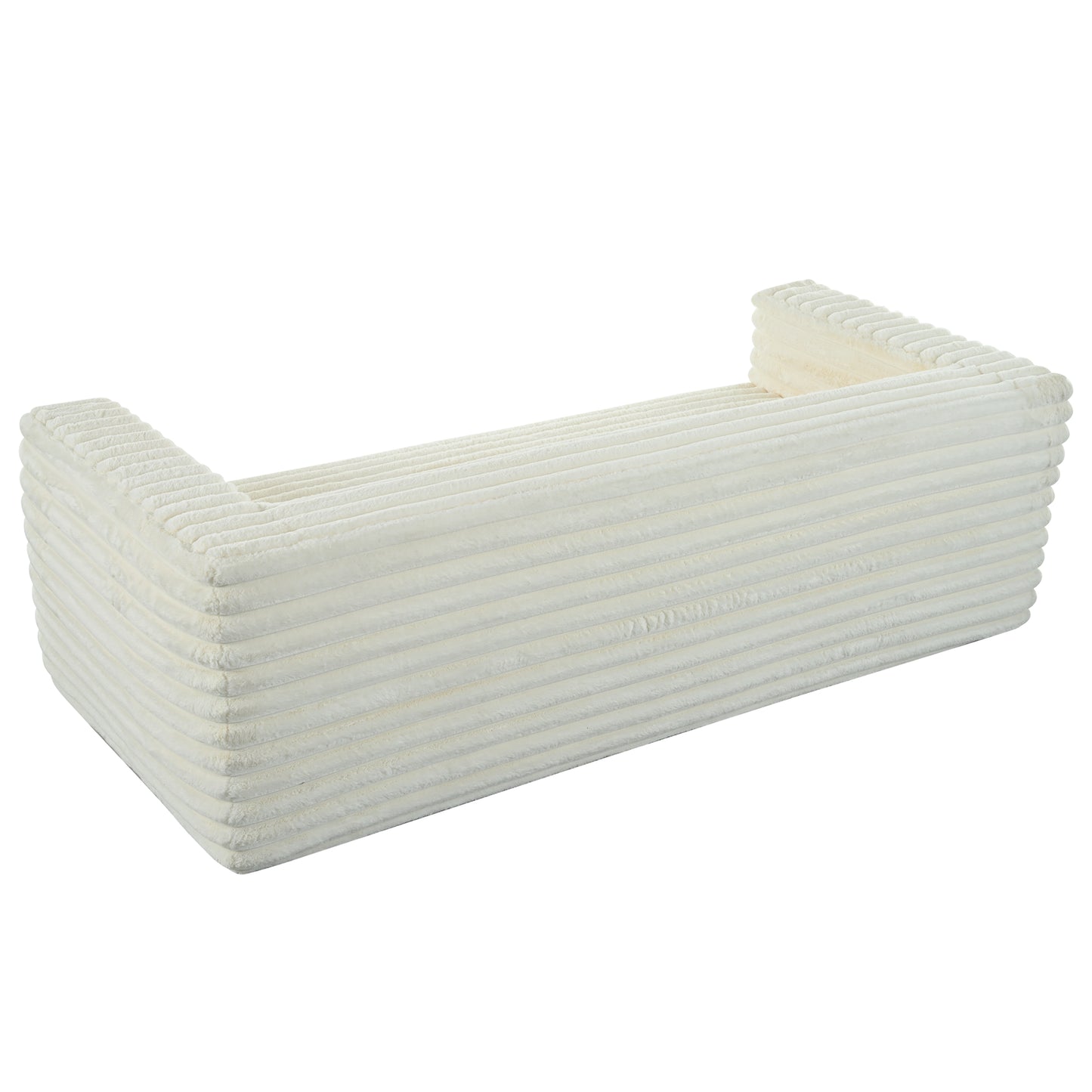 Cream corduroy sofa organizer with ridged texture