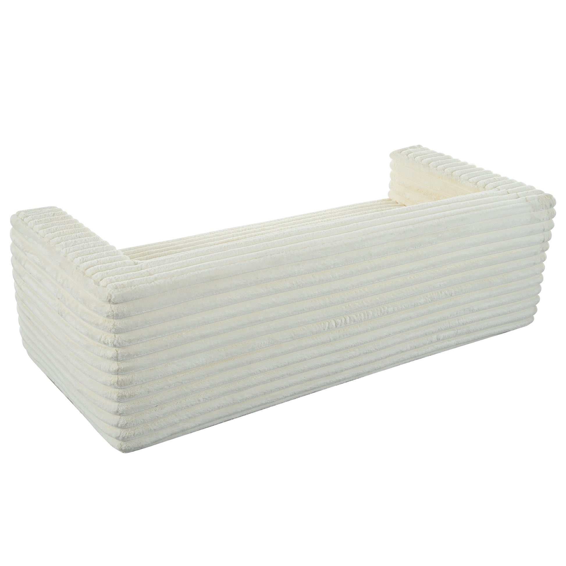 Cream corduroy sofa organizer with ridged texture