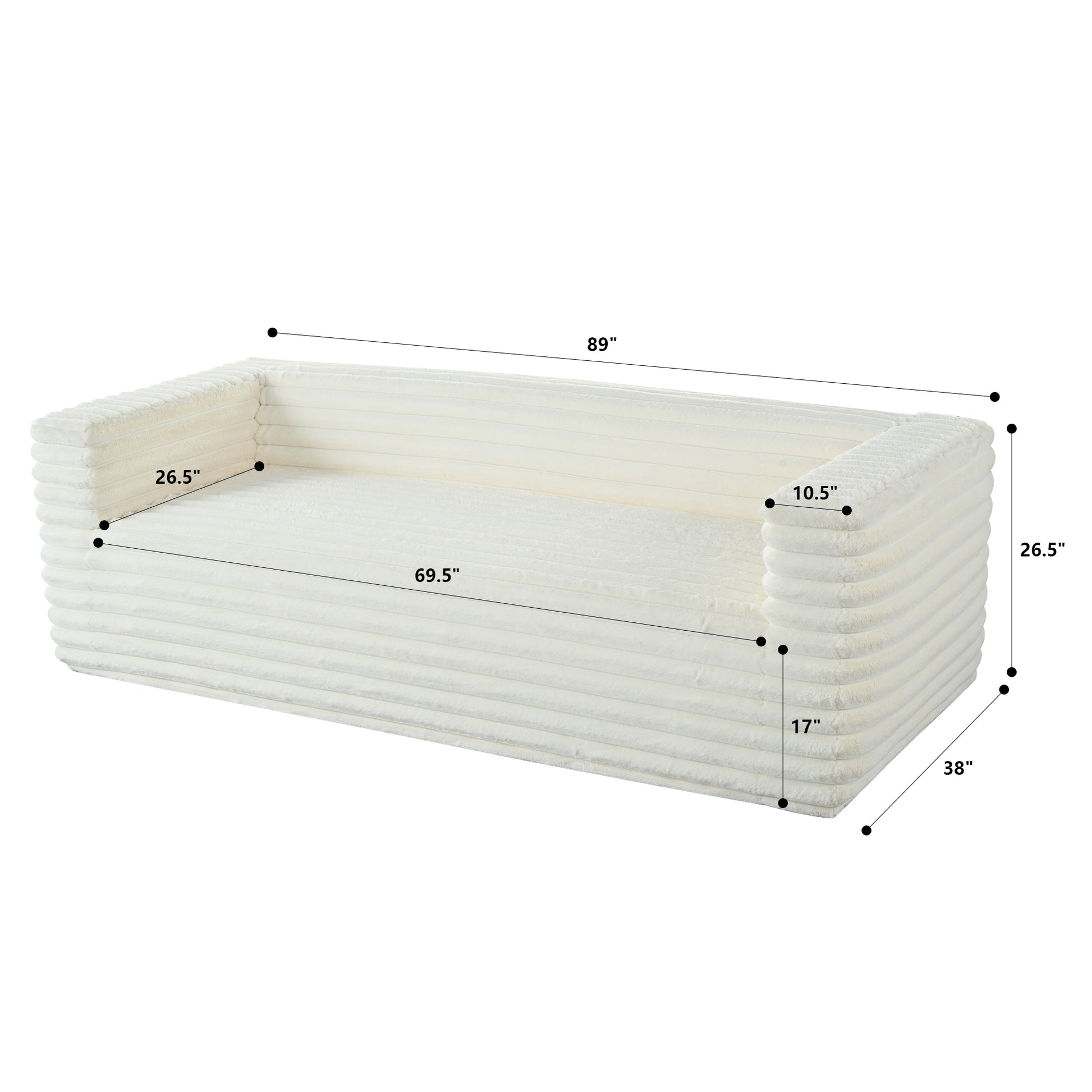 Cream corduroy sofa with plush texture and ribbed detailing  inches wide