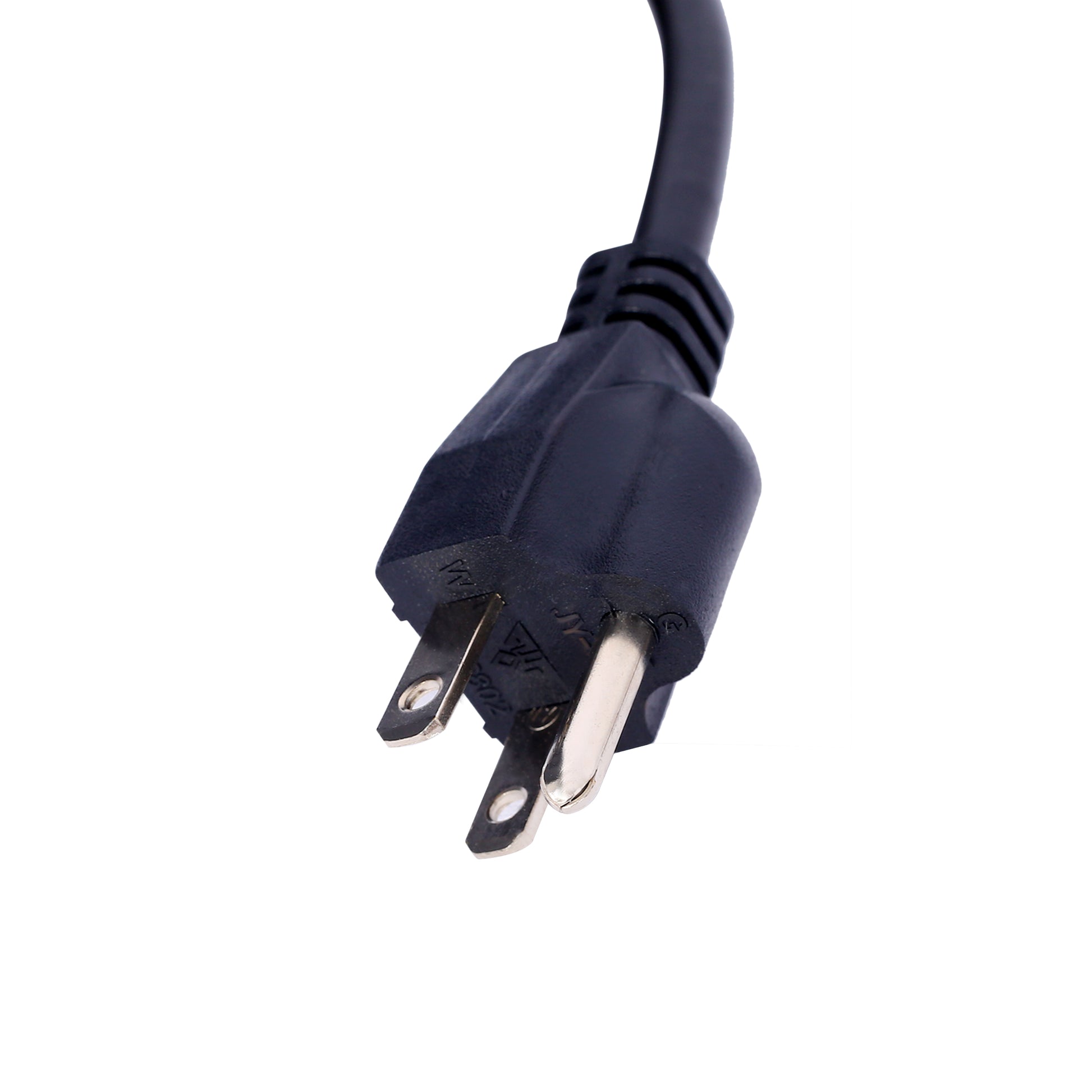 Black NEMA P prong power plug with grounded connector and molded strain relief