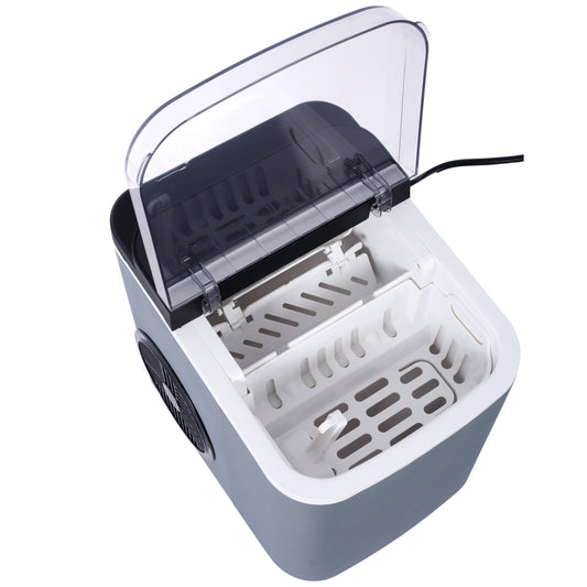 Gray ultrasonic cleaner with dual cleaning baskets and clear lid open