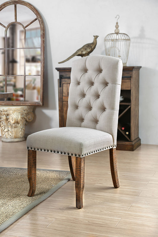 TREATLIFE HOME Contemporary Solid Wood Dining Chairs with Button-Tufted Backrest and Nailhead Trim, Set of 2, Ivory Fabric