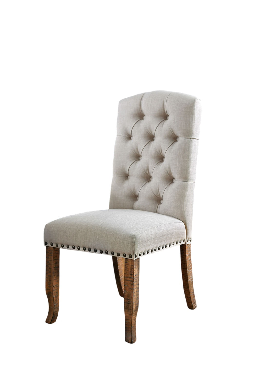 Upholstered dining chair with diamond tufting and nailhead trim