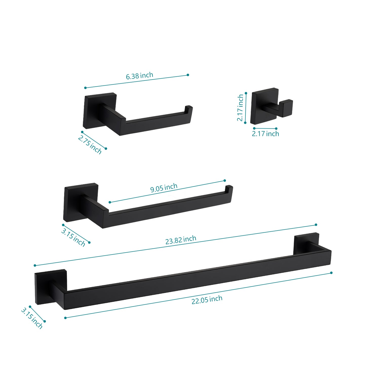 Black stainless steel toilet paper holder with minimalist square mounting plates