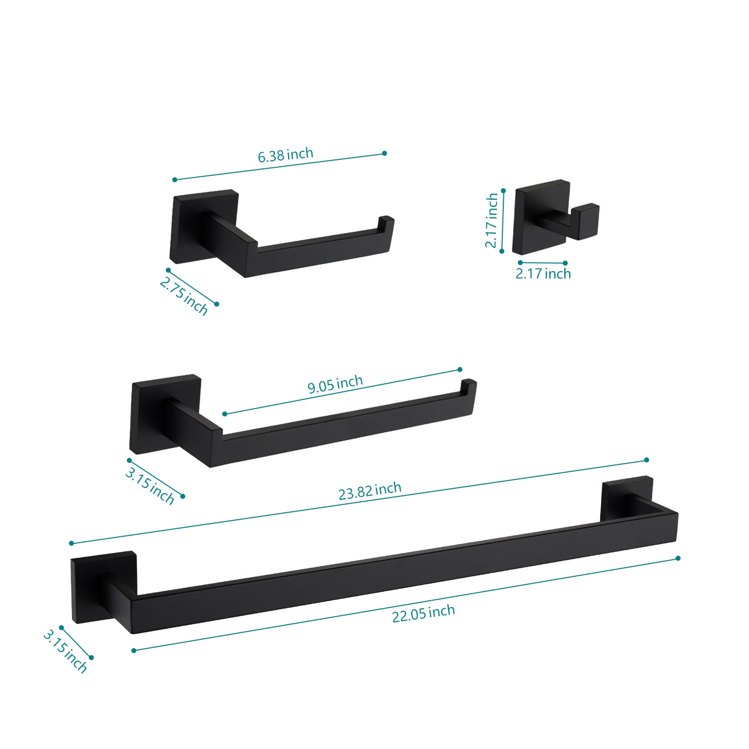 Black stainless steel toilet paper holder with minimalist square mounting plates