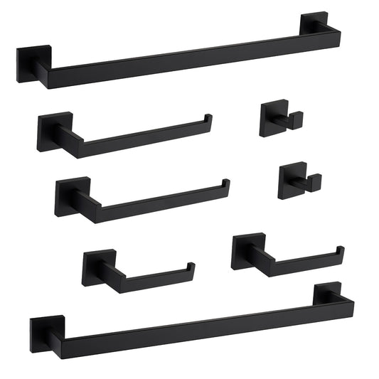 Black modern bathroom hardware set towel bar robe hooks toilet paper holder