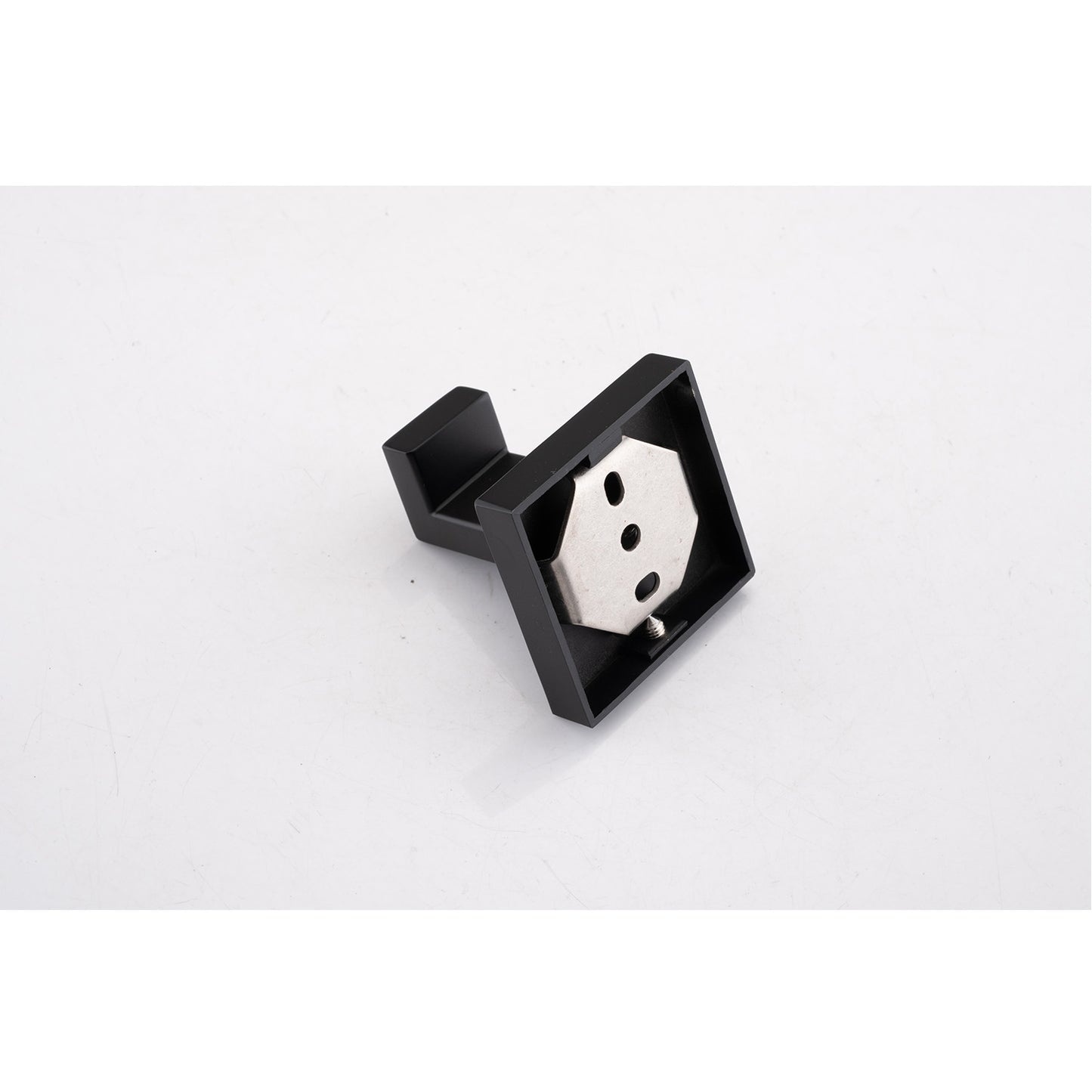Modern black square toilet paper holder base with brushed nickel plate