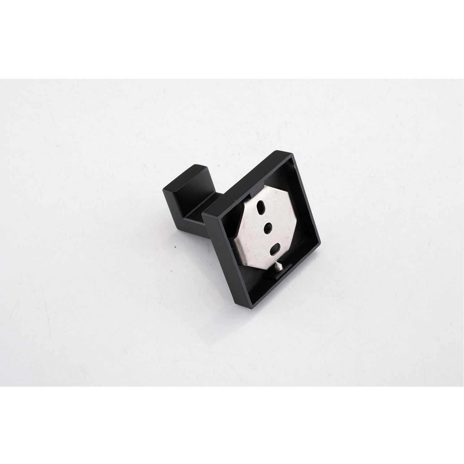 Modern black square toilet paper holder base with brushed nickel plate