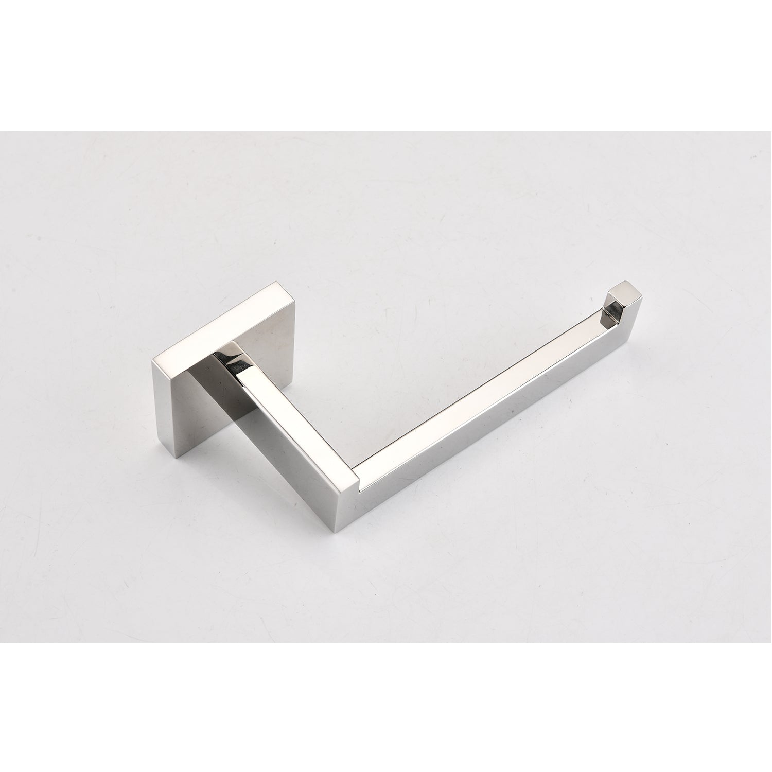 Sleek modern chrome wallmounted toilet paper holder with a minimalist design