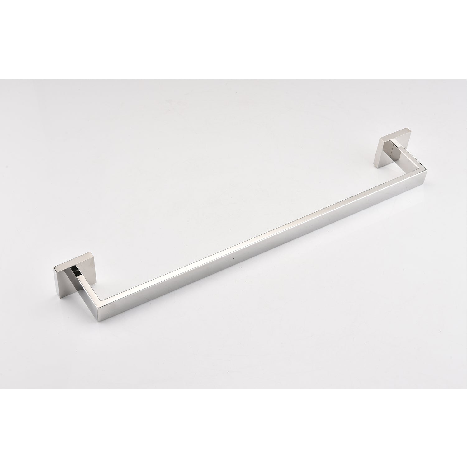 Modern brushed nickel towel bar with square mounting brackets for bathroom