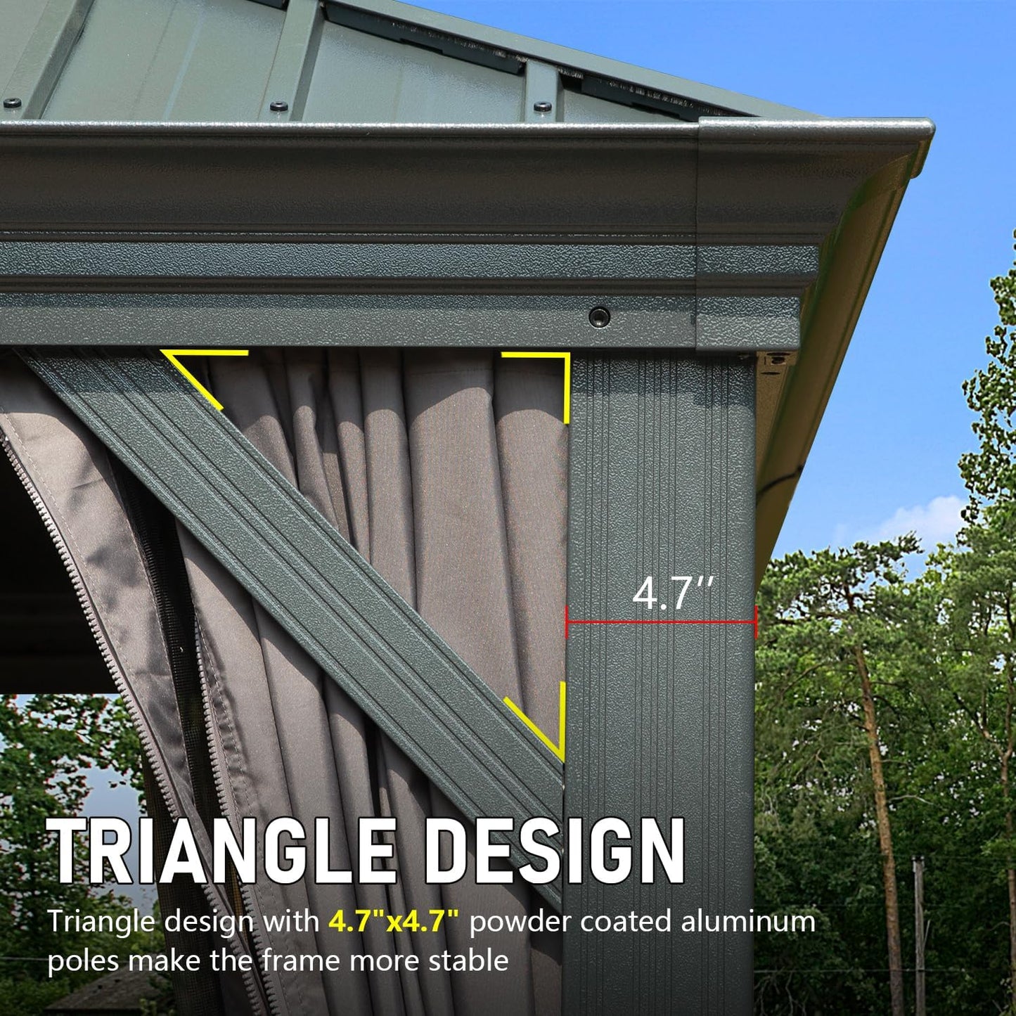 Dark grey gazebo frame with triangle support and  inch pole