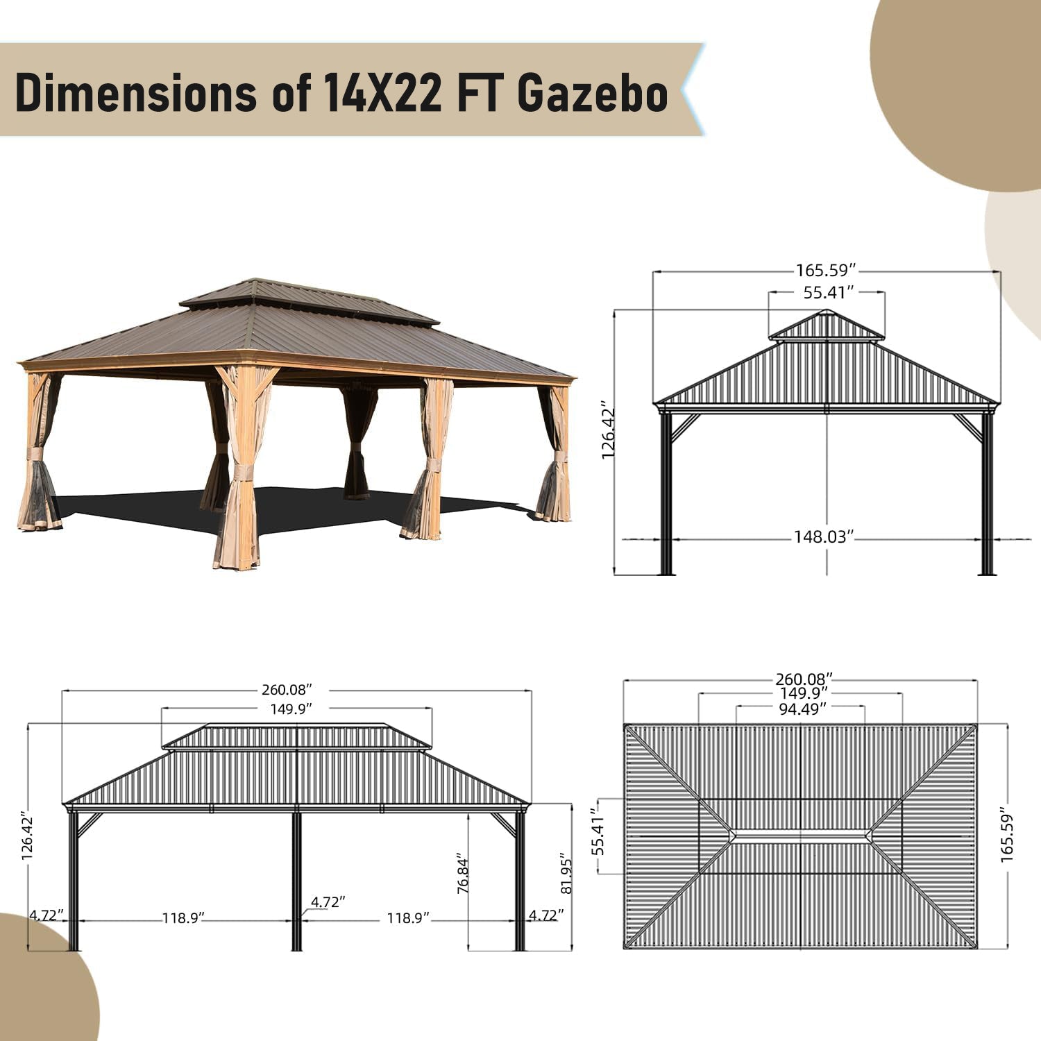 x ft gazebo dimensions diagram with detailed measurements and visual representation