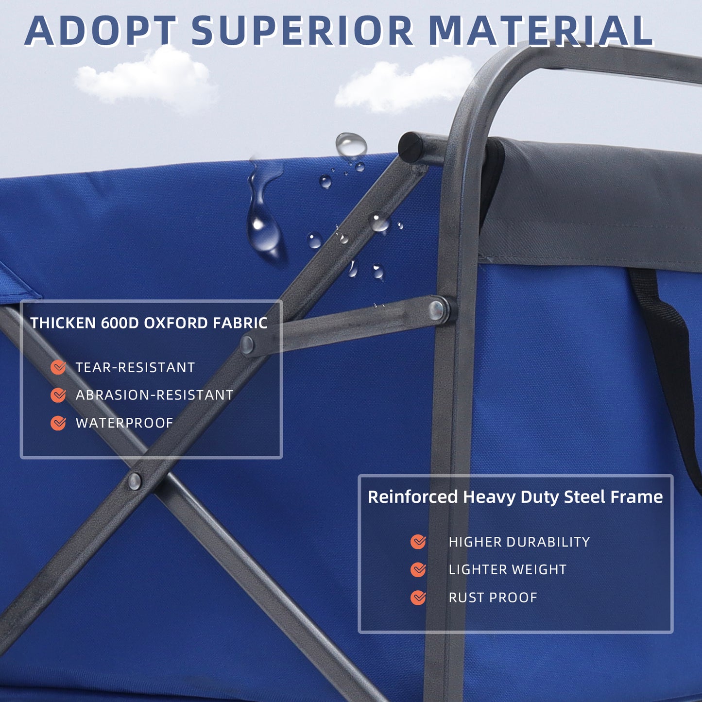 Blue trolley with waterproof D Oxford fabric and reinforced steel frame