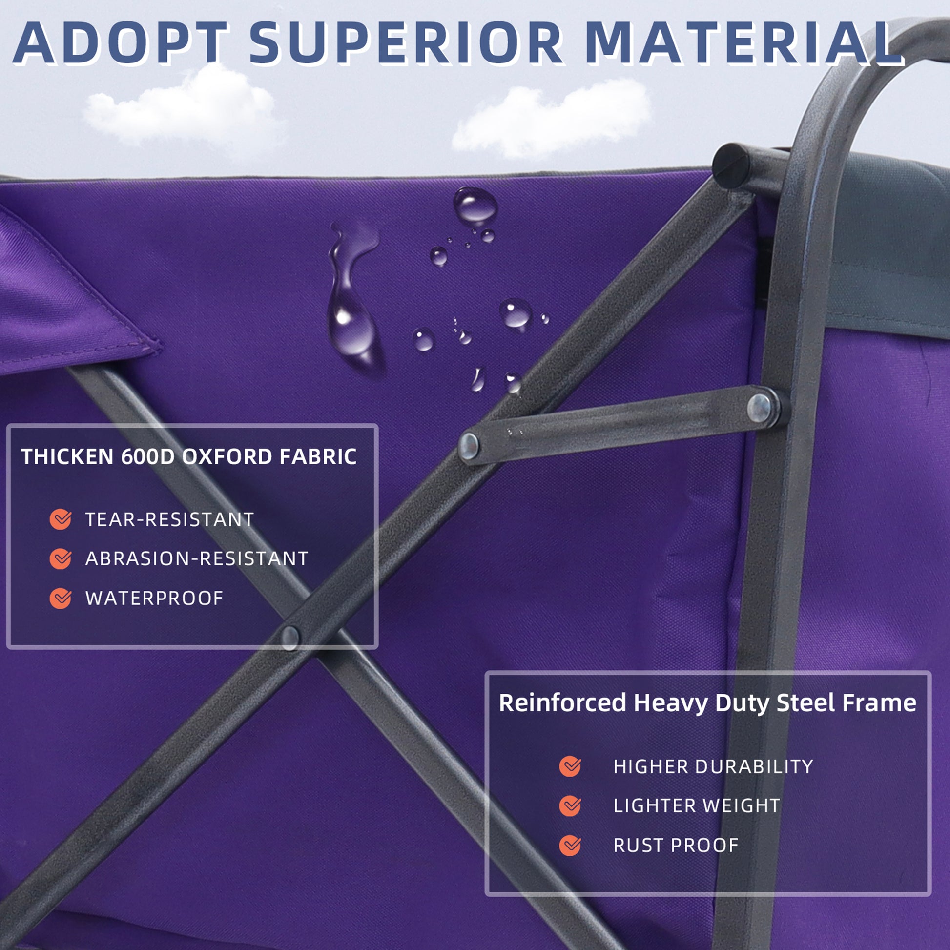 Purple thicken D oxford fabric cart with reinforced heavy duty steel frame