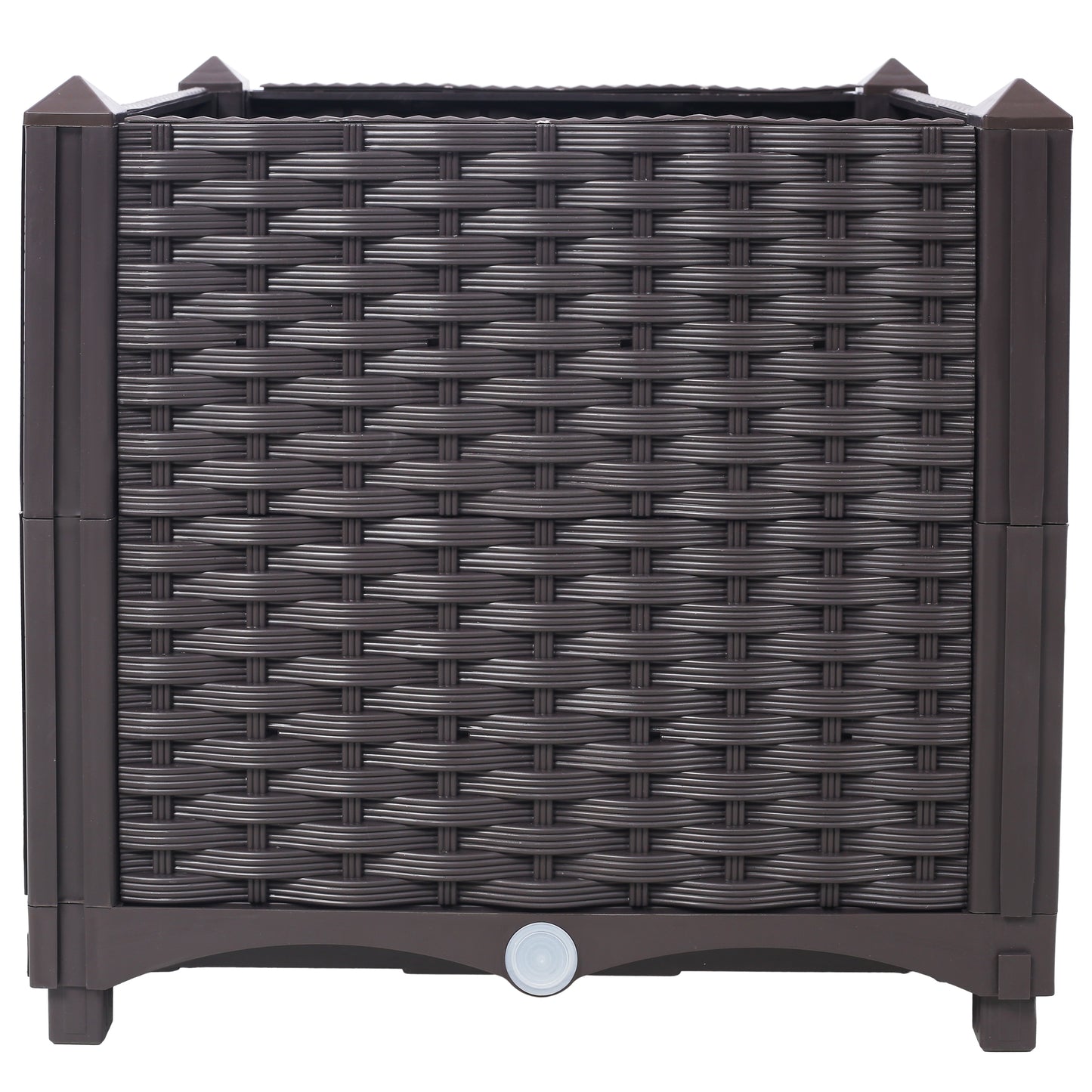 Dark brown rattanstyle plastic planter with drainage plug