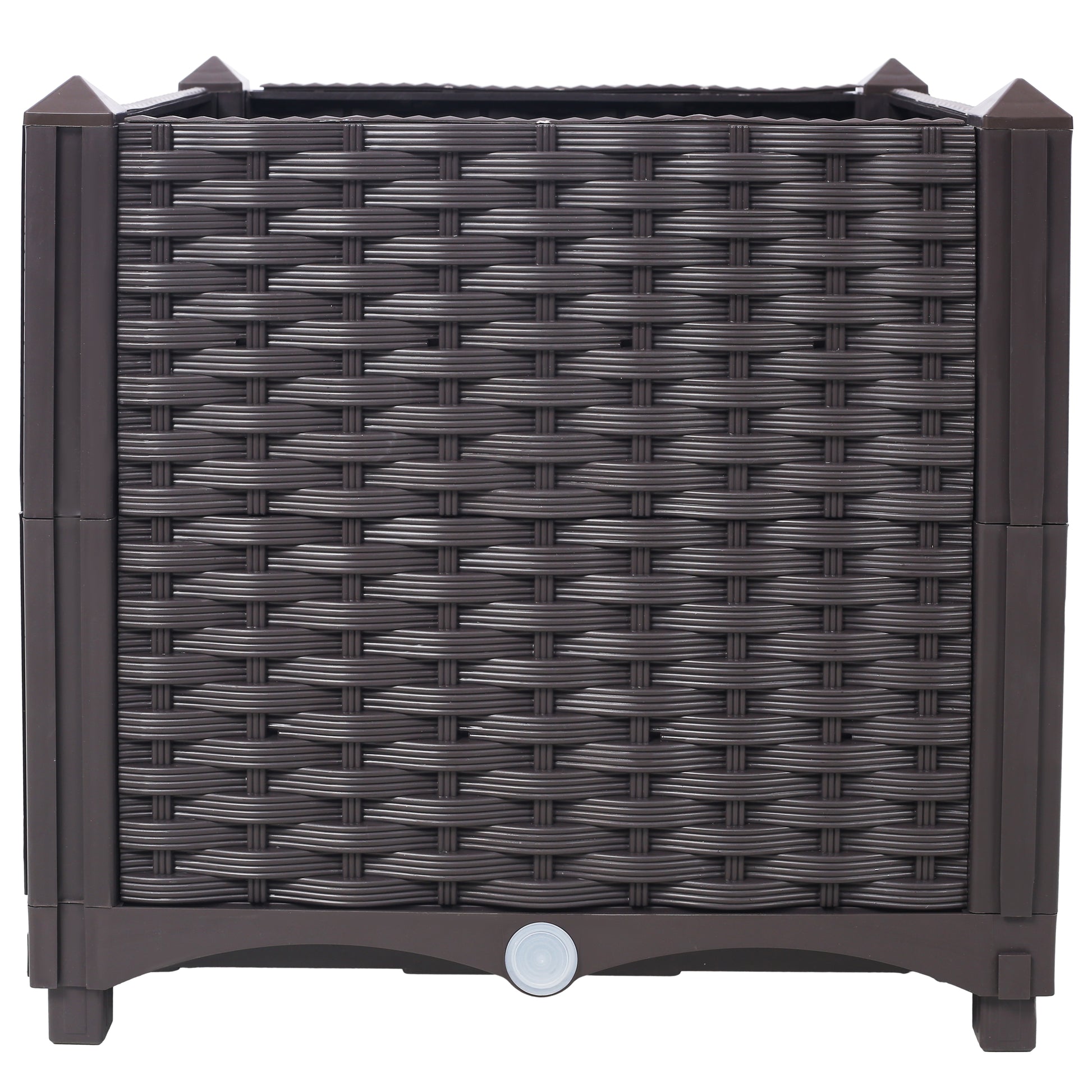 Dark brown rattanstyle plastic planter with drainage plug