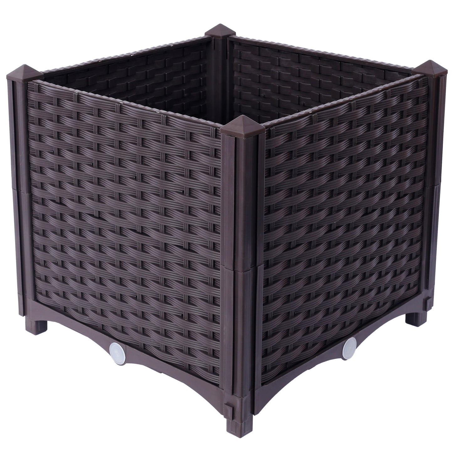 Dark brown square resin wicker planter with faux rattan weave design