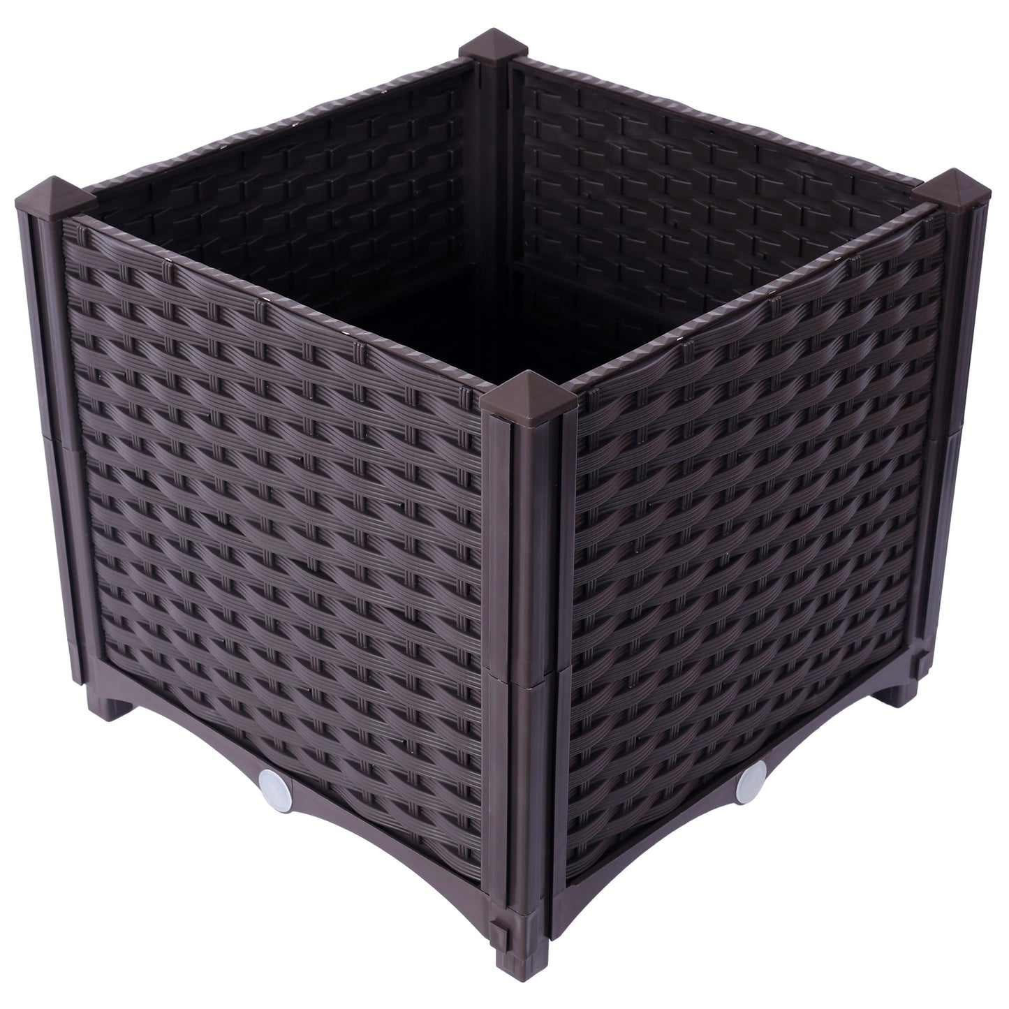 Brown square woven planter with faux rattan design and reinforced corners