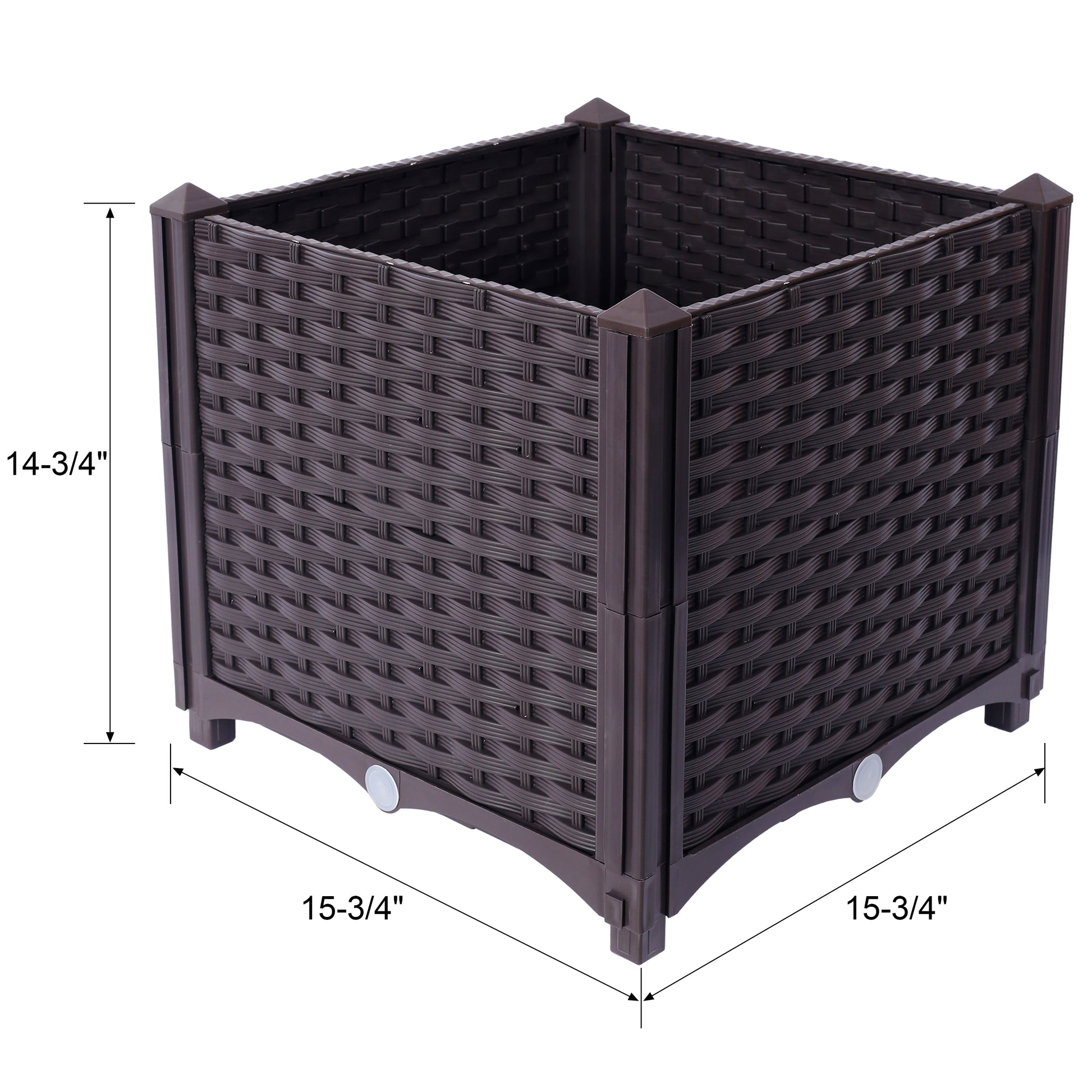 Brown square rattan planter  inch dimensions for outdoor garden use