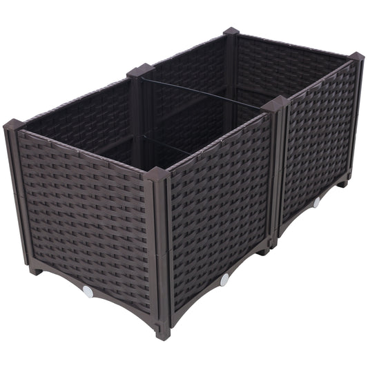 Dark brown woven planter box with three compartments for plants