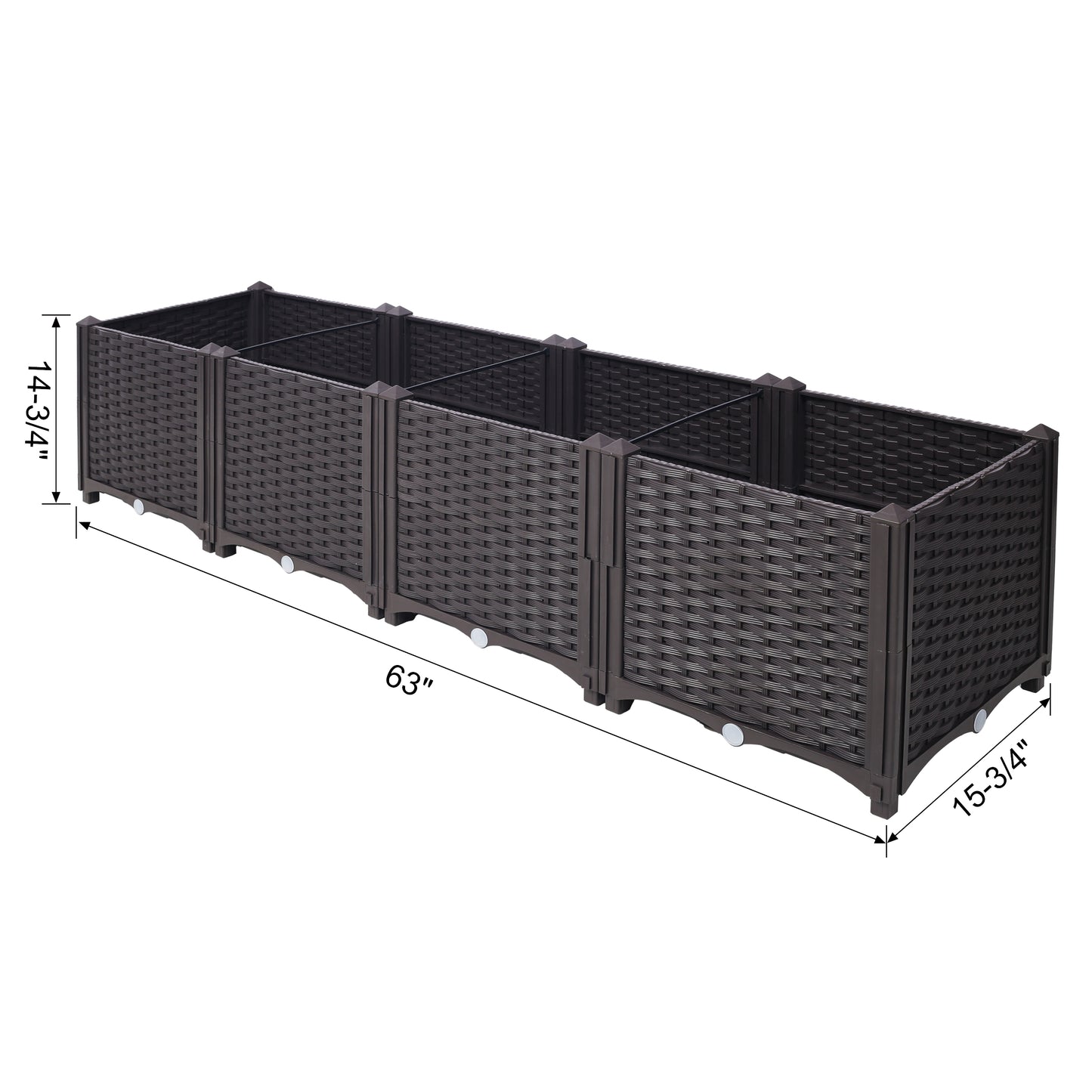 Dark brown rattan planter box  inches long  inches wide  inches high