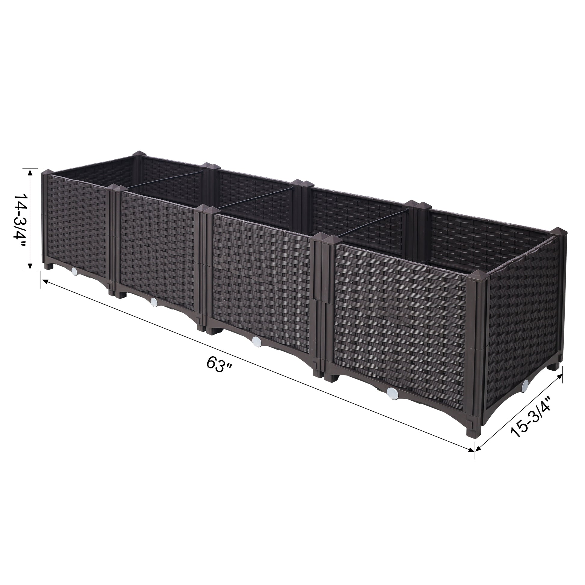 Dark brown rattan planter box  inches long  inches wide  inches high