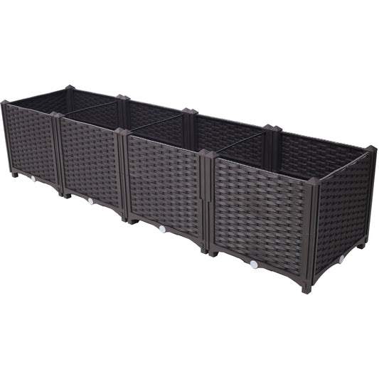 Dark brown modular plastic planter box with rattan weave design  chars