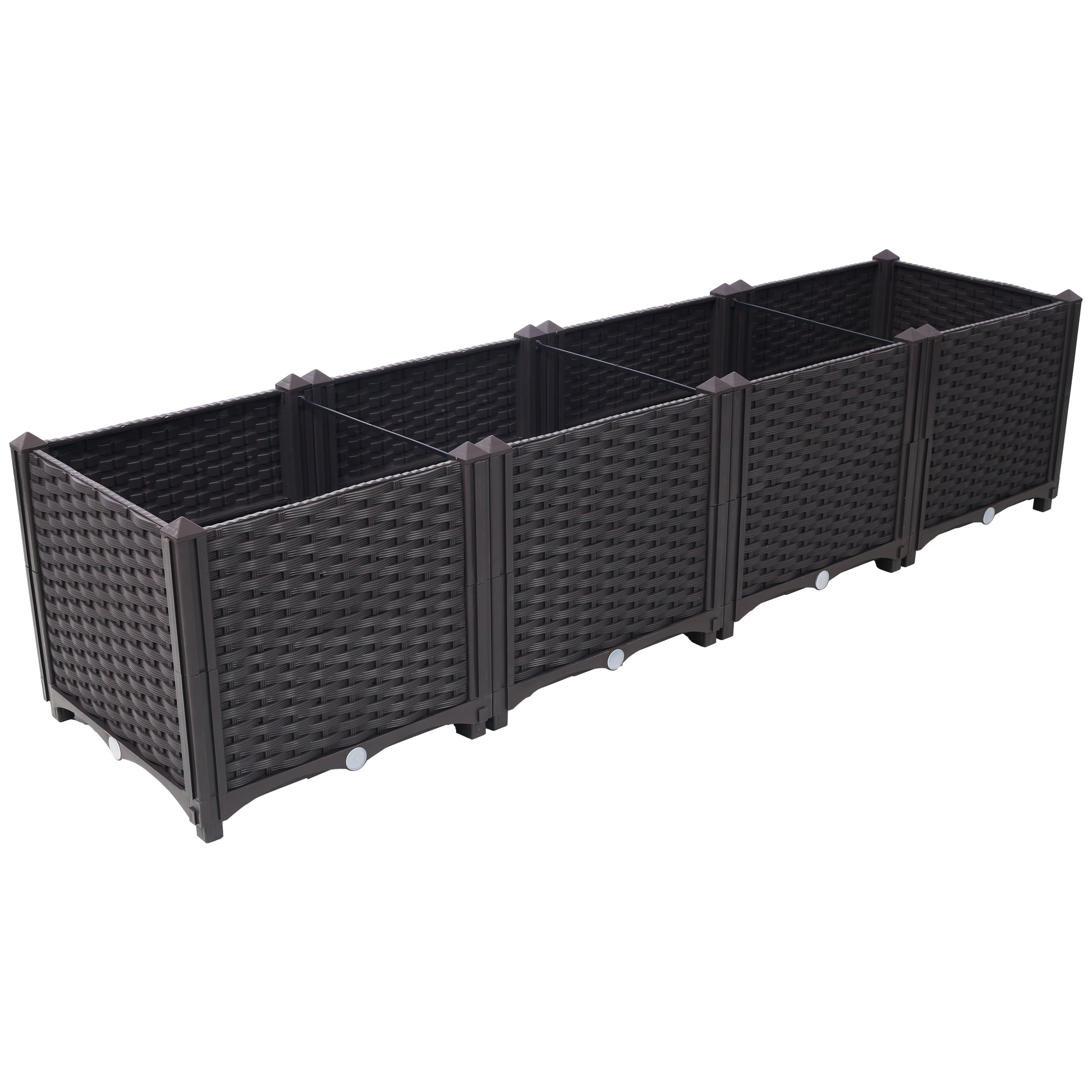 Dark brown modular plastic planter with woven texture  sections for gardening